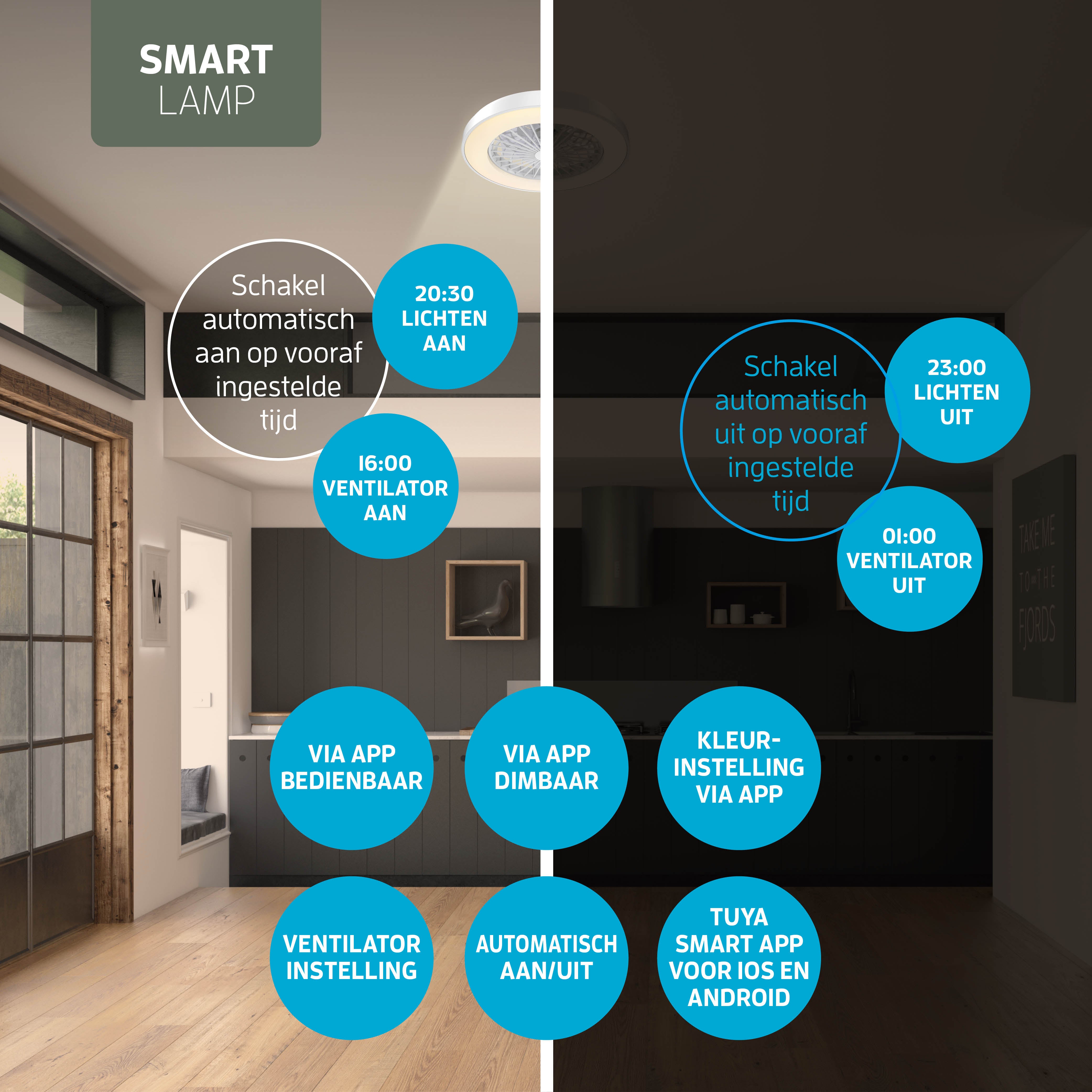 Varin Smart Wifi LED Deckenleuchte mit Ventilator RGBW (CCT) - 50 cm - Tuya - Weiß