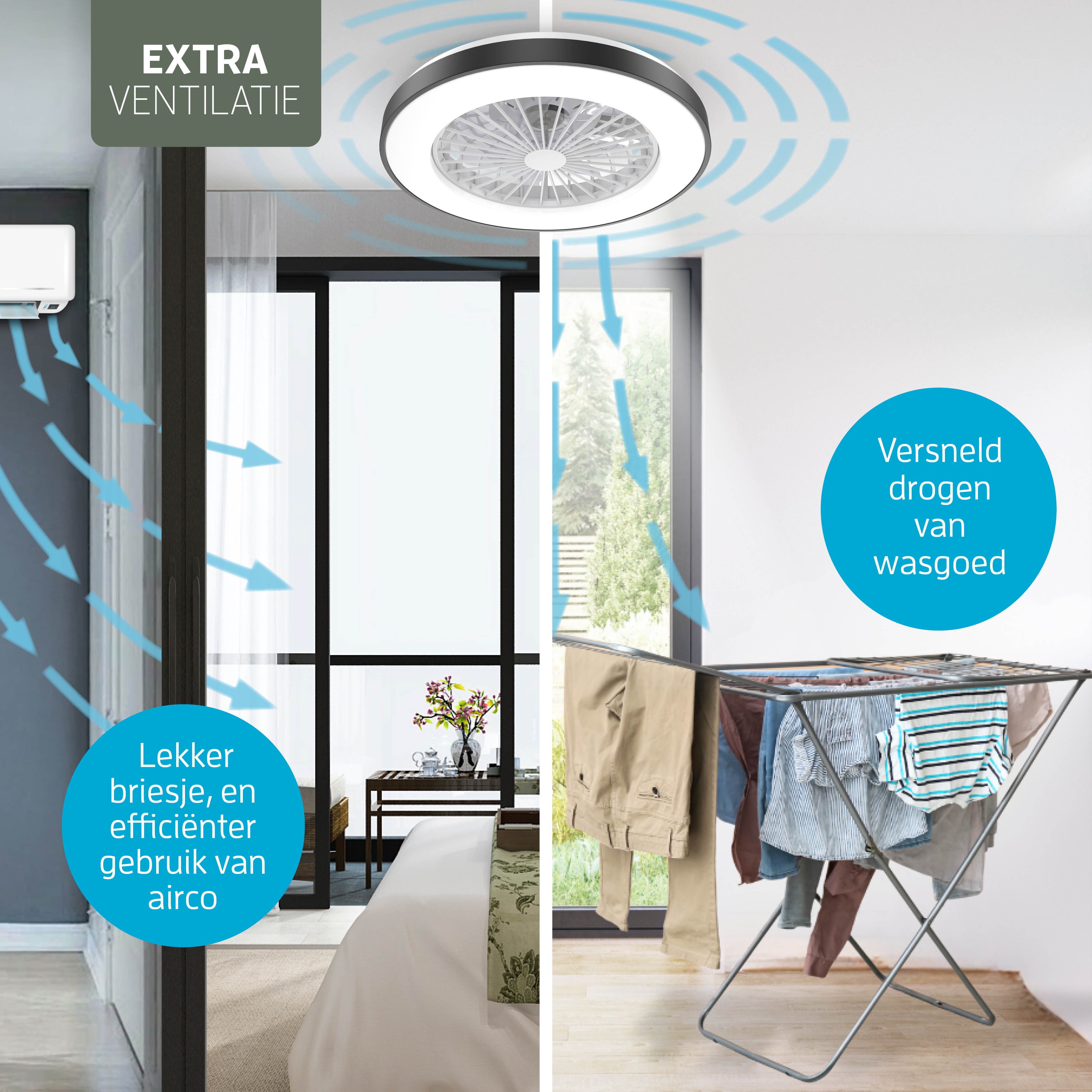 Varin Smart Wifi LED Deckenleuchte mit Ventilator RGBW (CCT) - 50 cm - Tuya - Schwarz