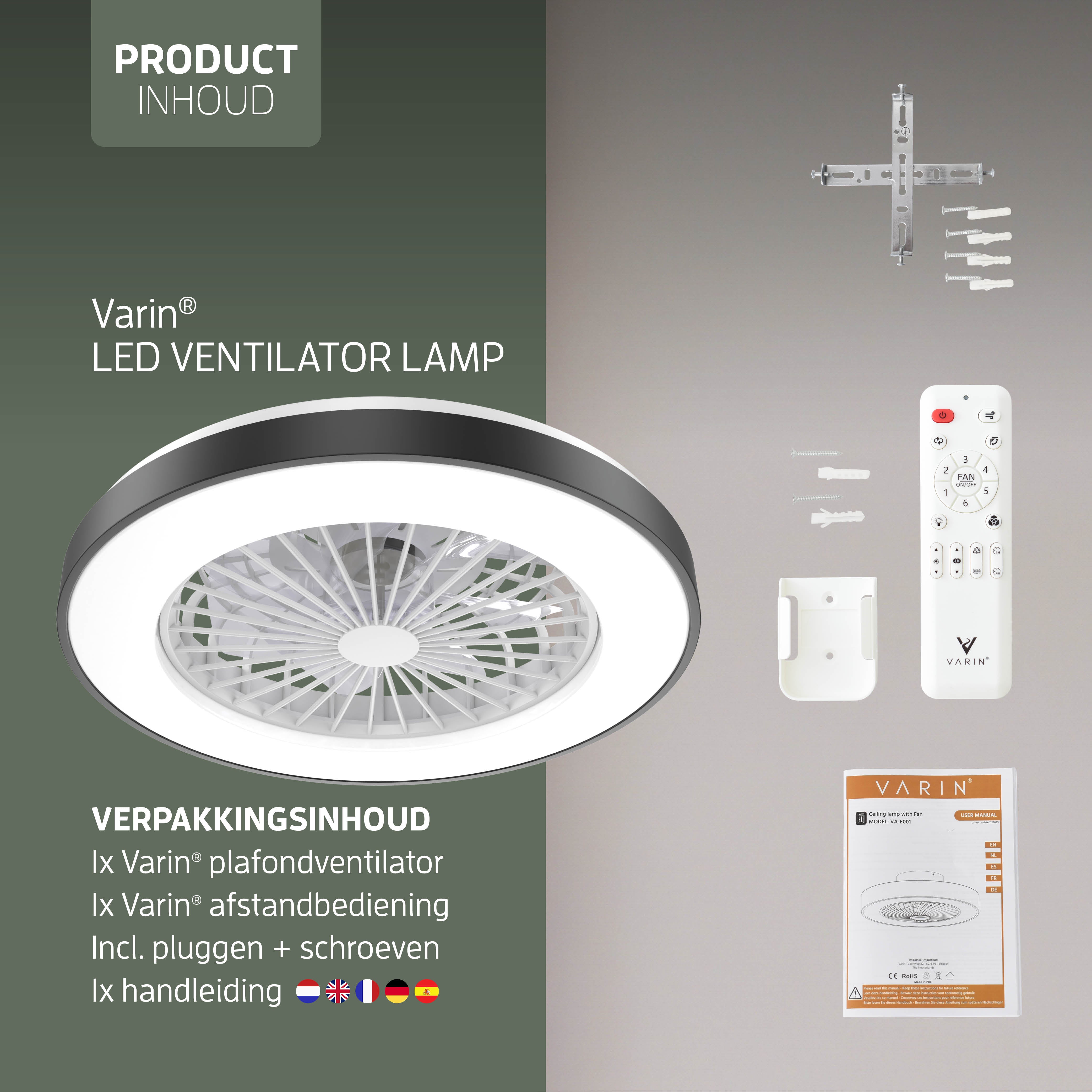 Varin Smart Wifi LED Deckenleuchte mit Ventilator RGBW (CCT) - 50 cm - Tuya - Schwarz