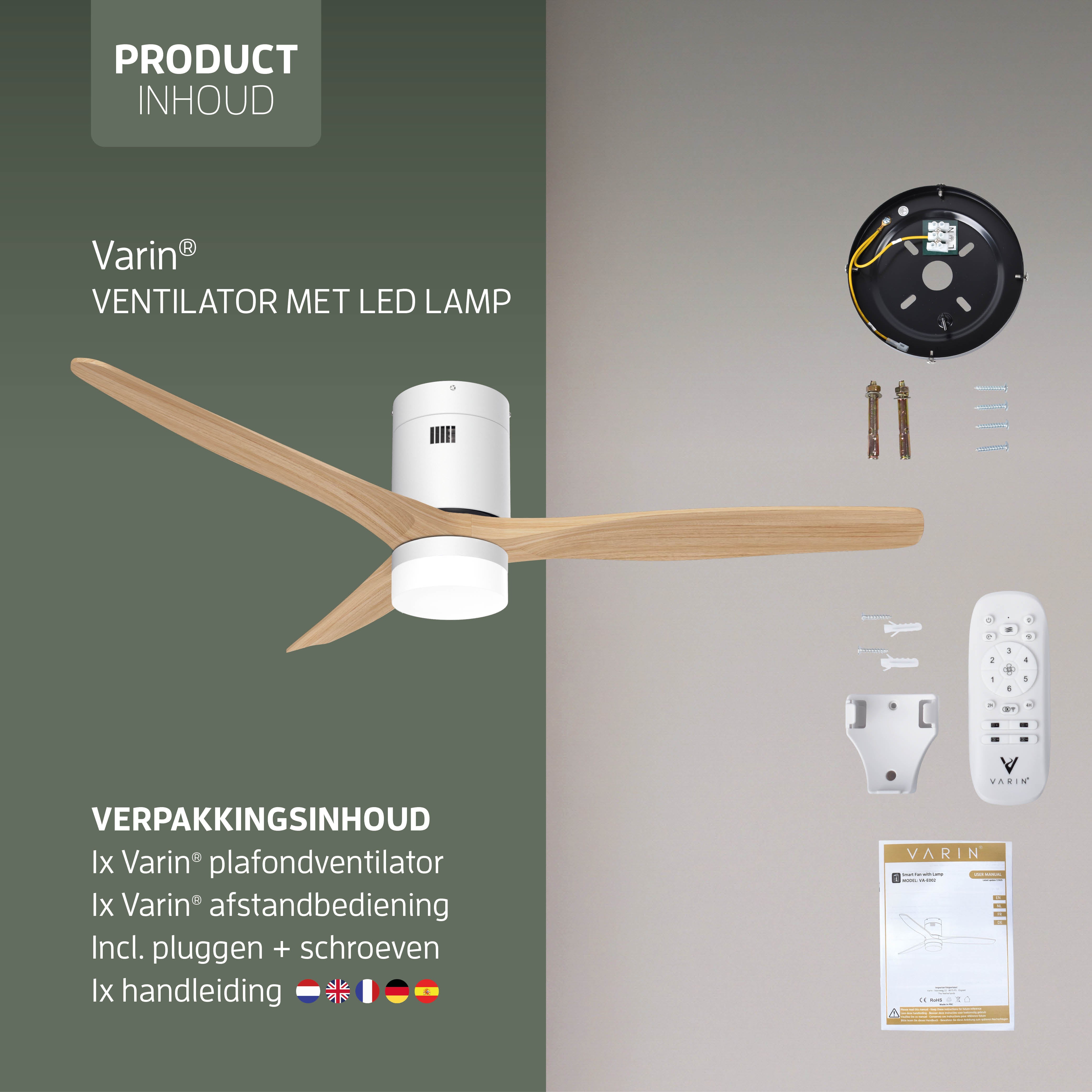 Smart Plafondventilator - Wit/naturel met verlichting - 132cm - WiFi