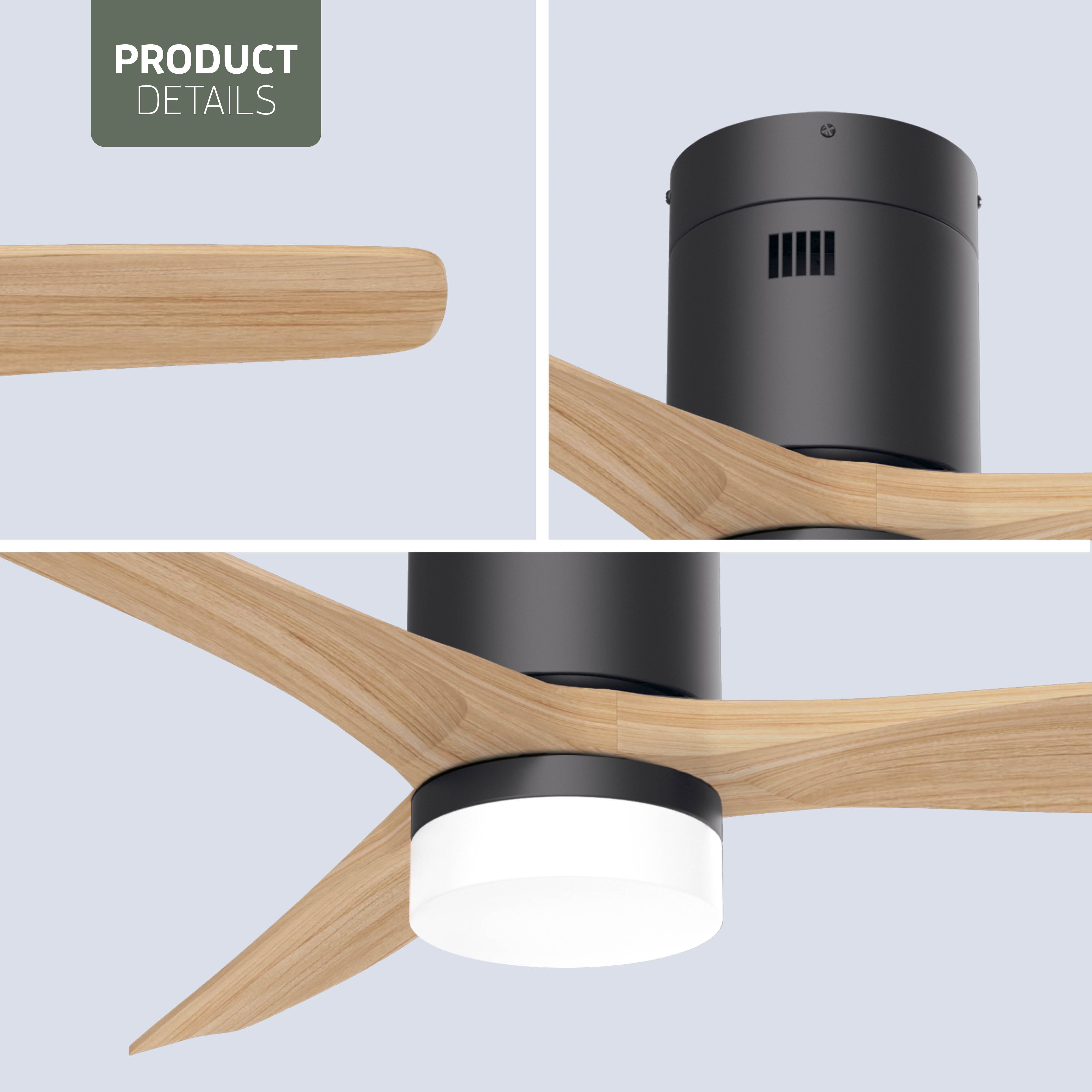 Smart Plafondventilator Zwart/naturel met Verlichting - 132cm - WiFi