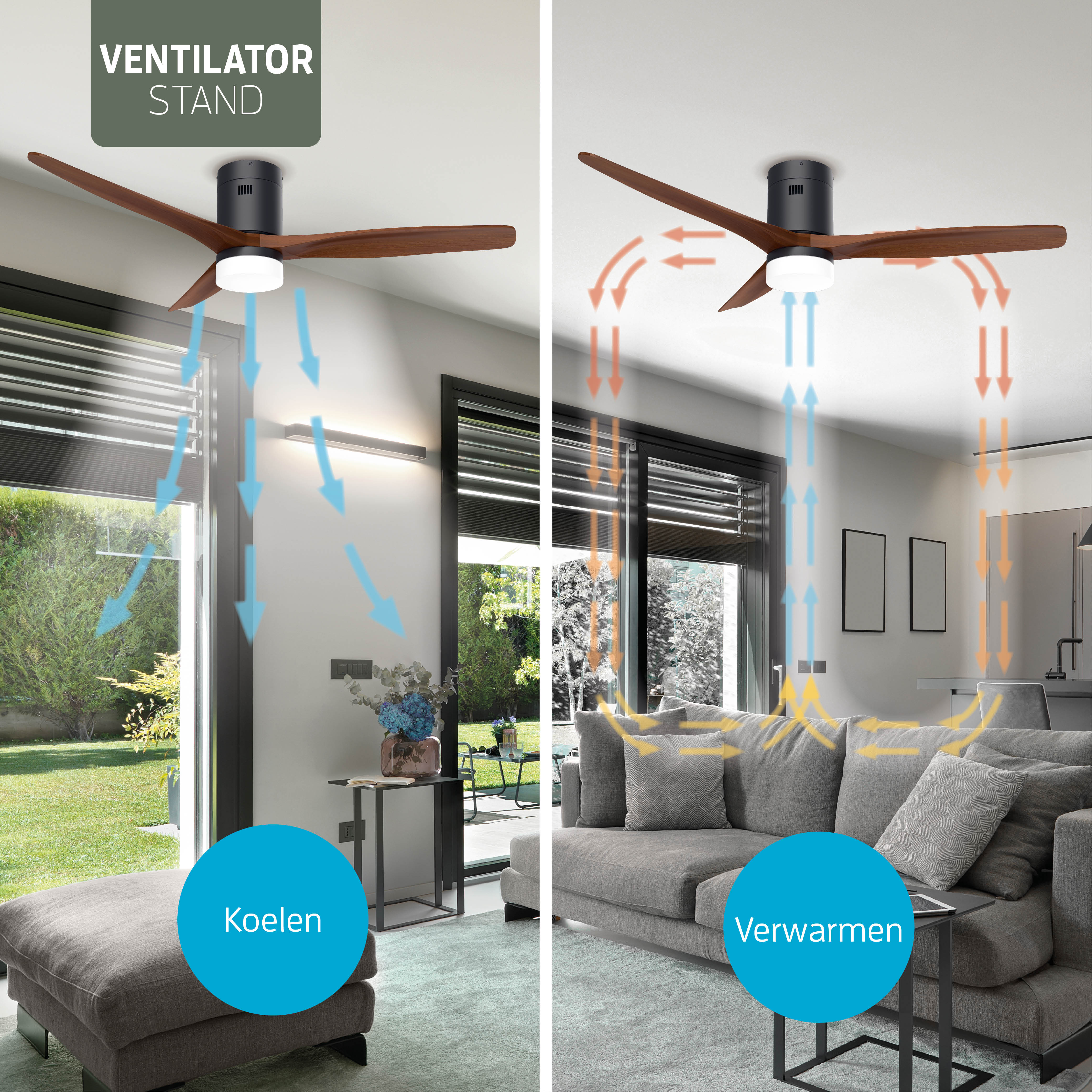 Smart Plafondventilator Zwart/walnoot met Verlichting - 132cm - WiFi