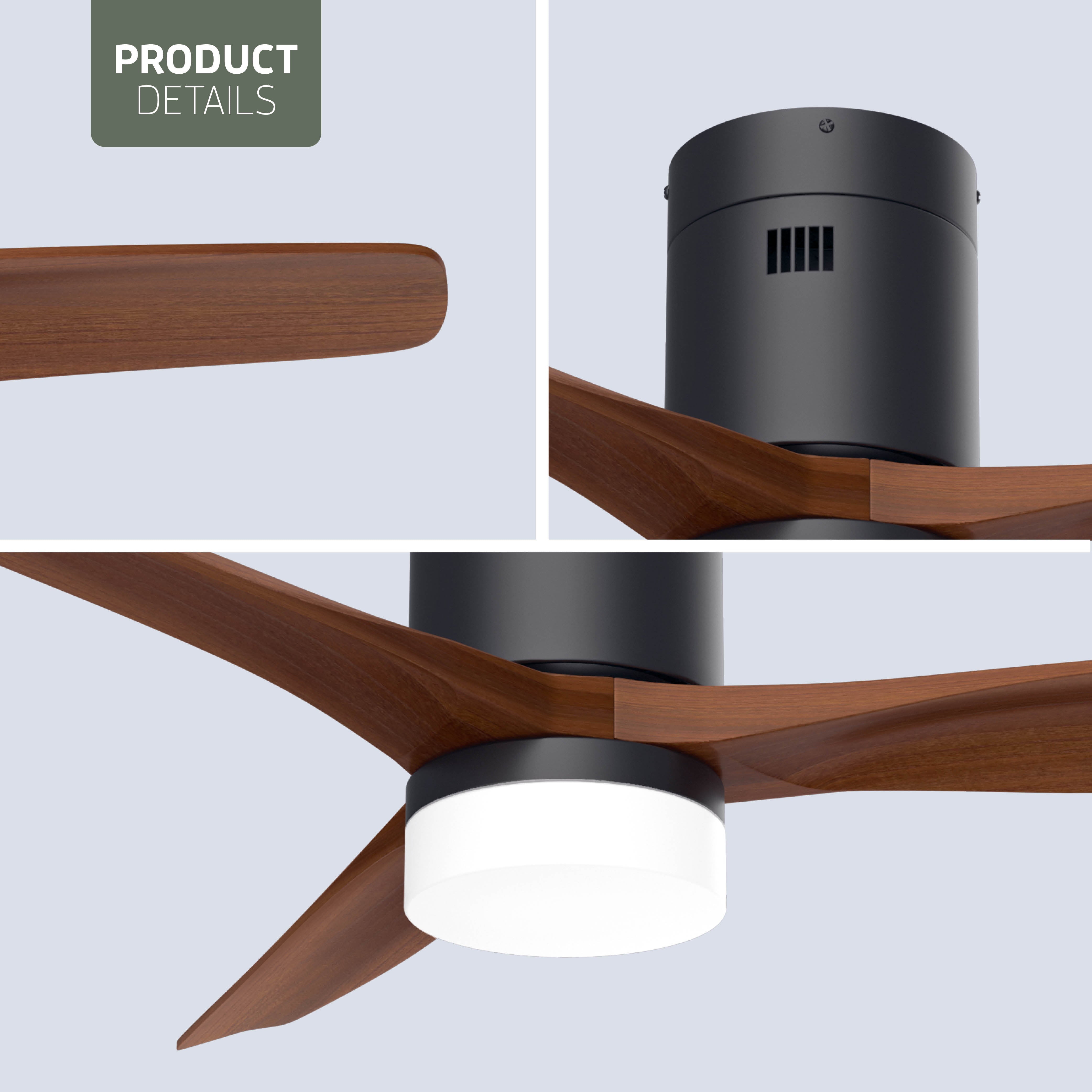 Smart Plafondventilator Zwart/walnoot met Verlichting - 132cm - WiFi