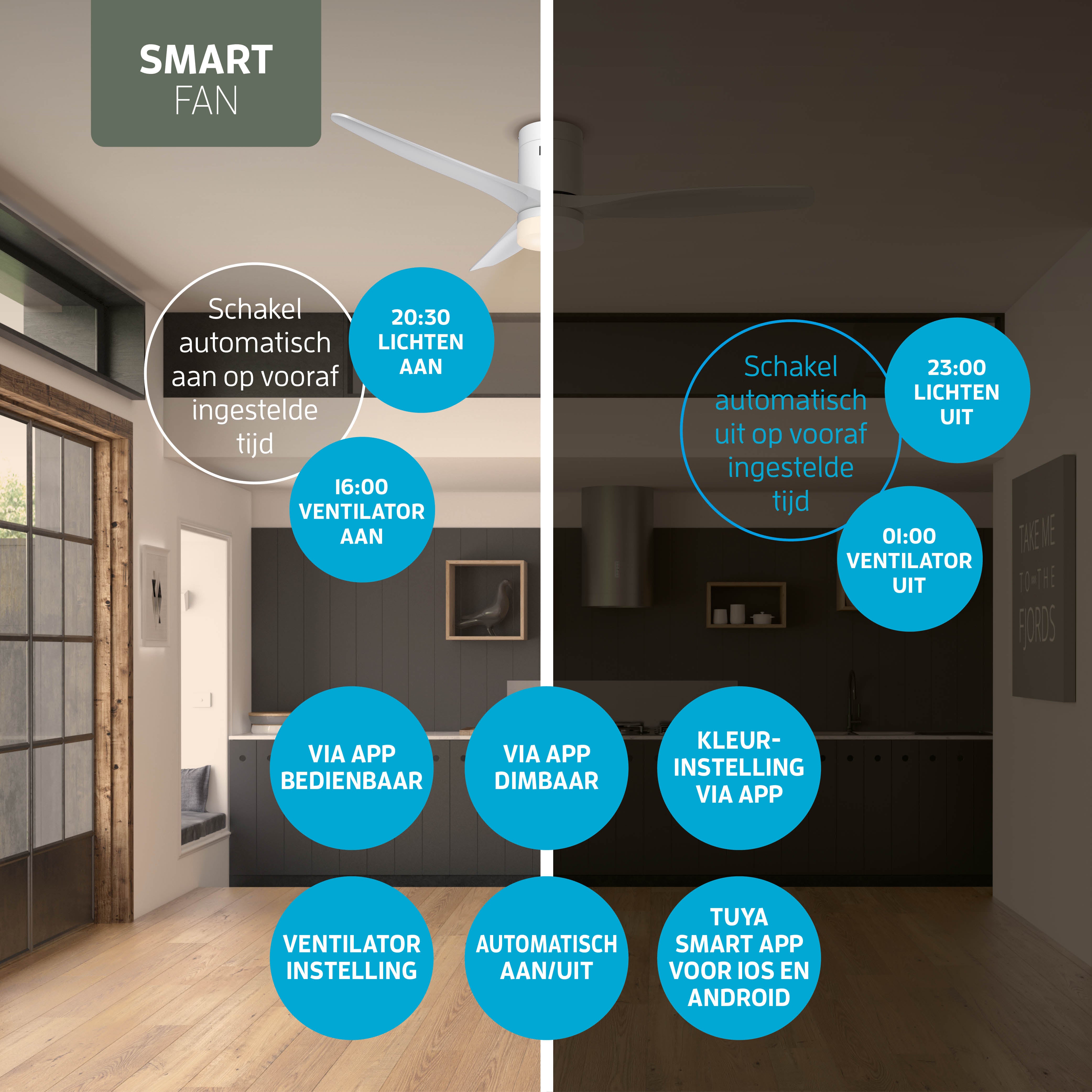 Smart Plafondventilator Wit met Verlichting - 132cm - WiFi