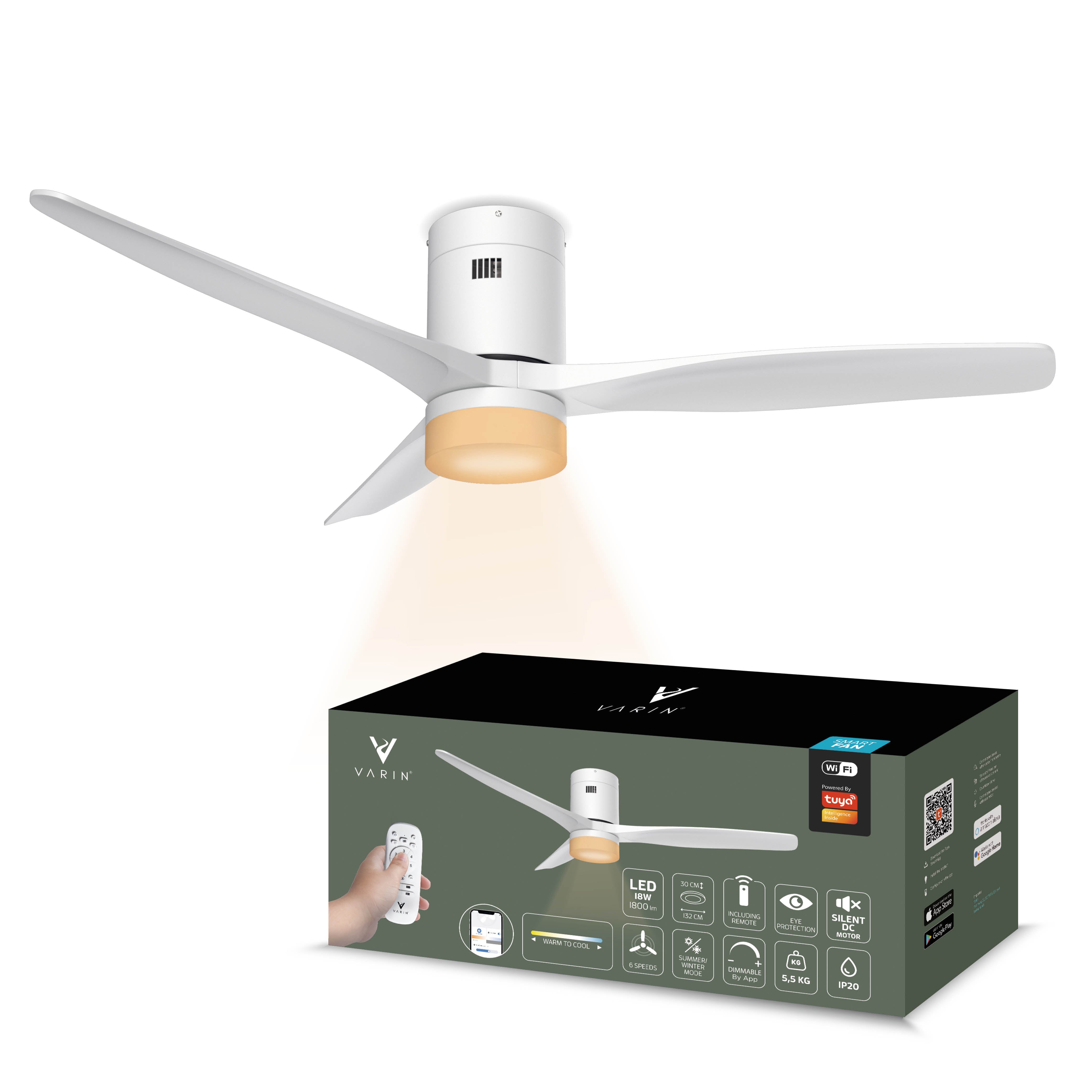 Smart Plafondventilator Wit met Verlichting - 132cm - WiFi