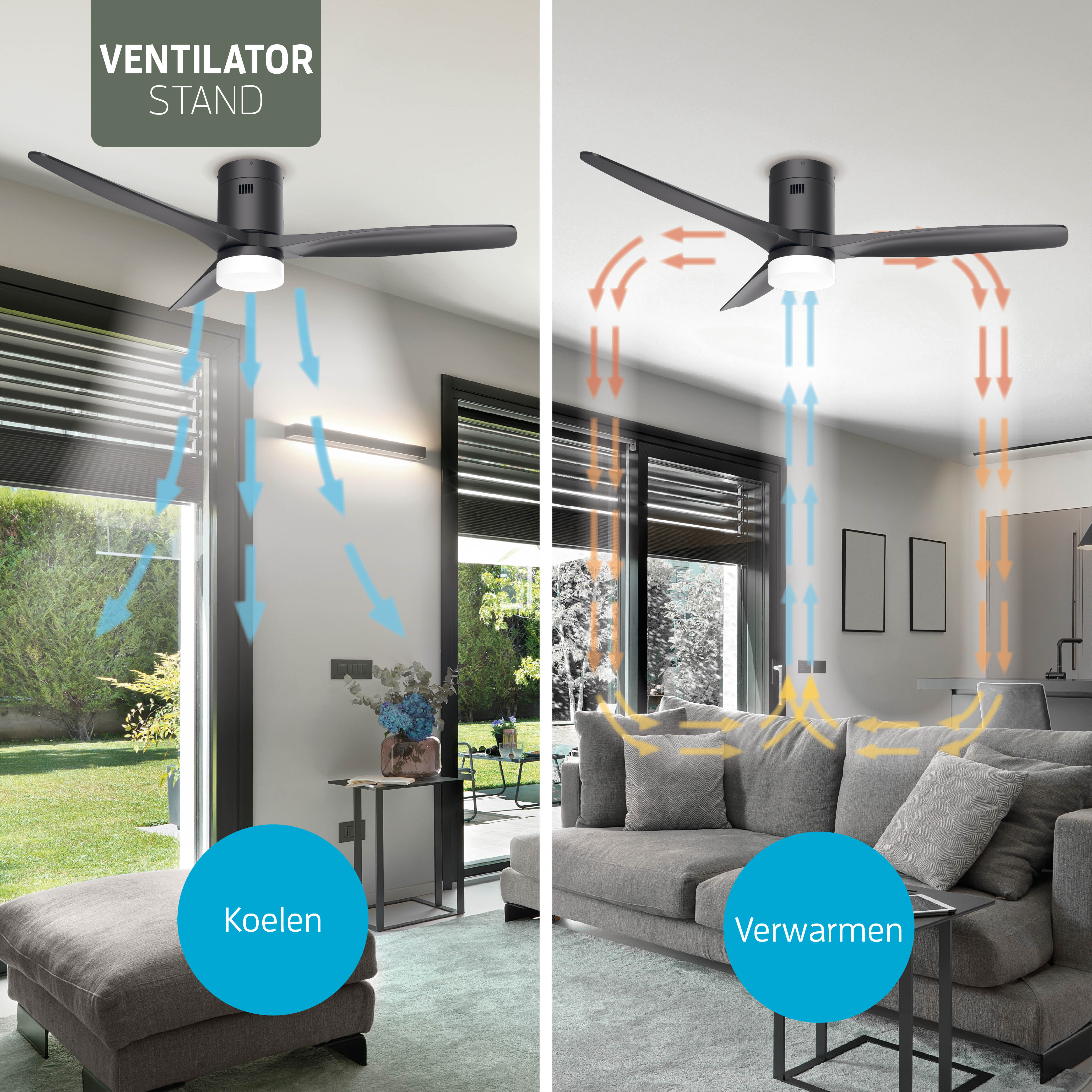 Ventilatore da soffitto Smart Nero con illuminazione - 132cm - WiFi