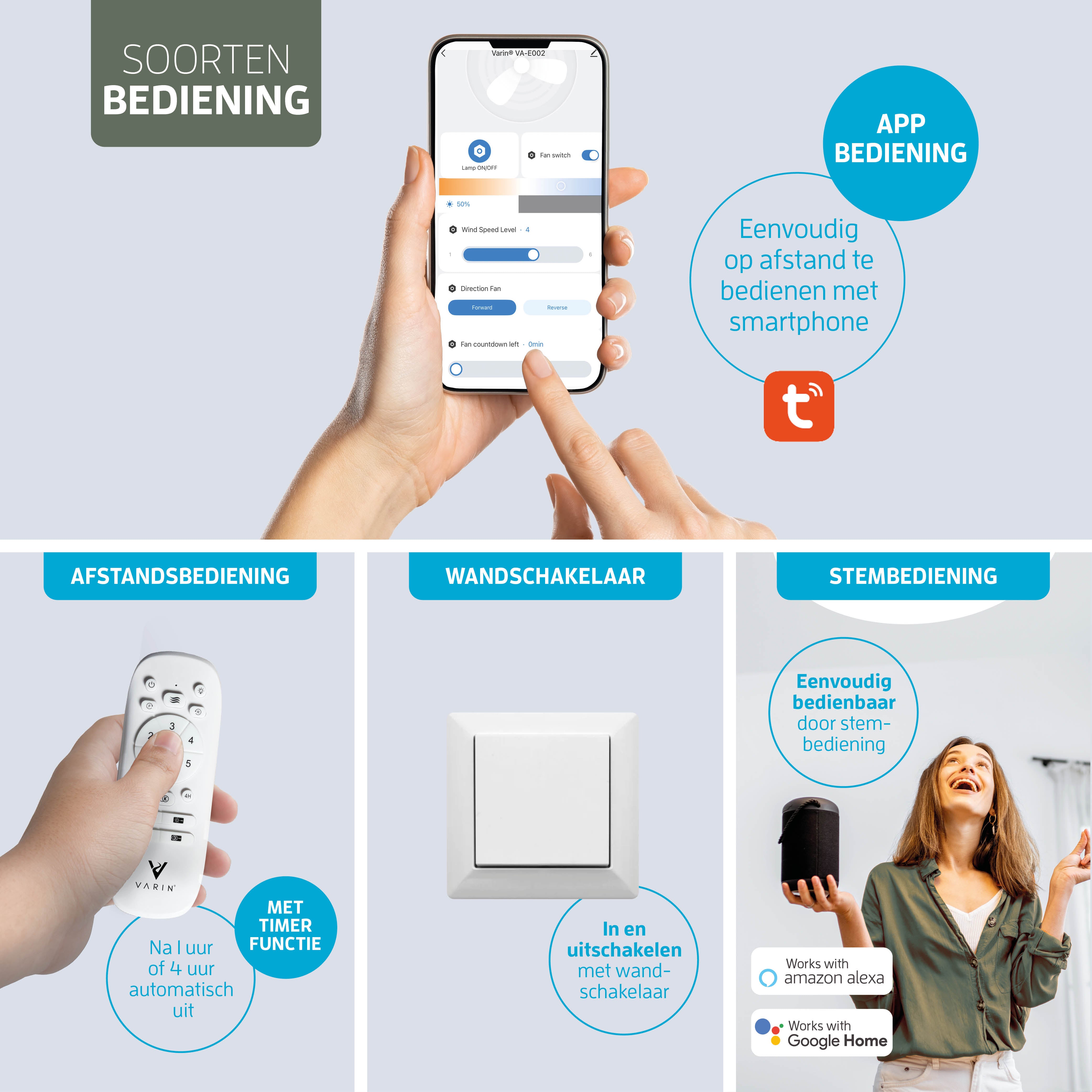 Ventilatore da soffitto Smart Nero con illuminazione - 132cm - WiFi