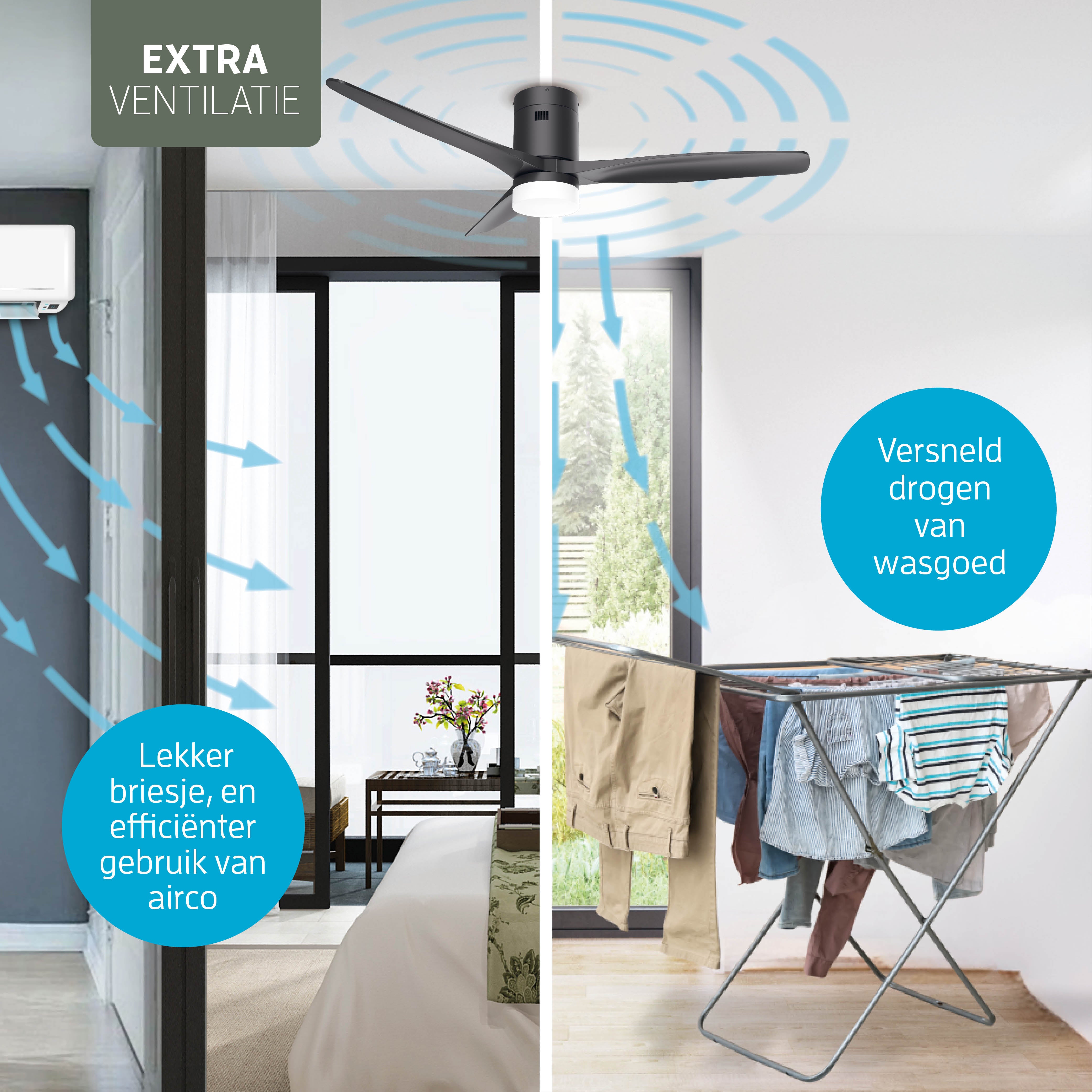 Ventilatore da soffitto Smart Nero con illuminazione - 132cm - WiFi