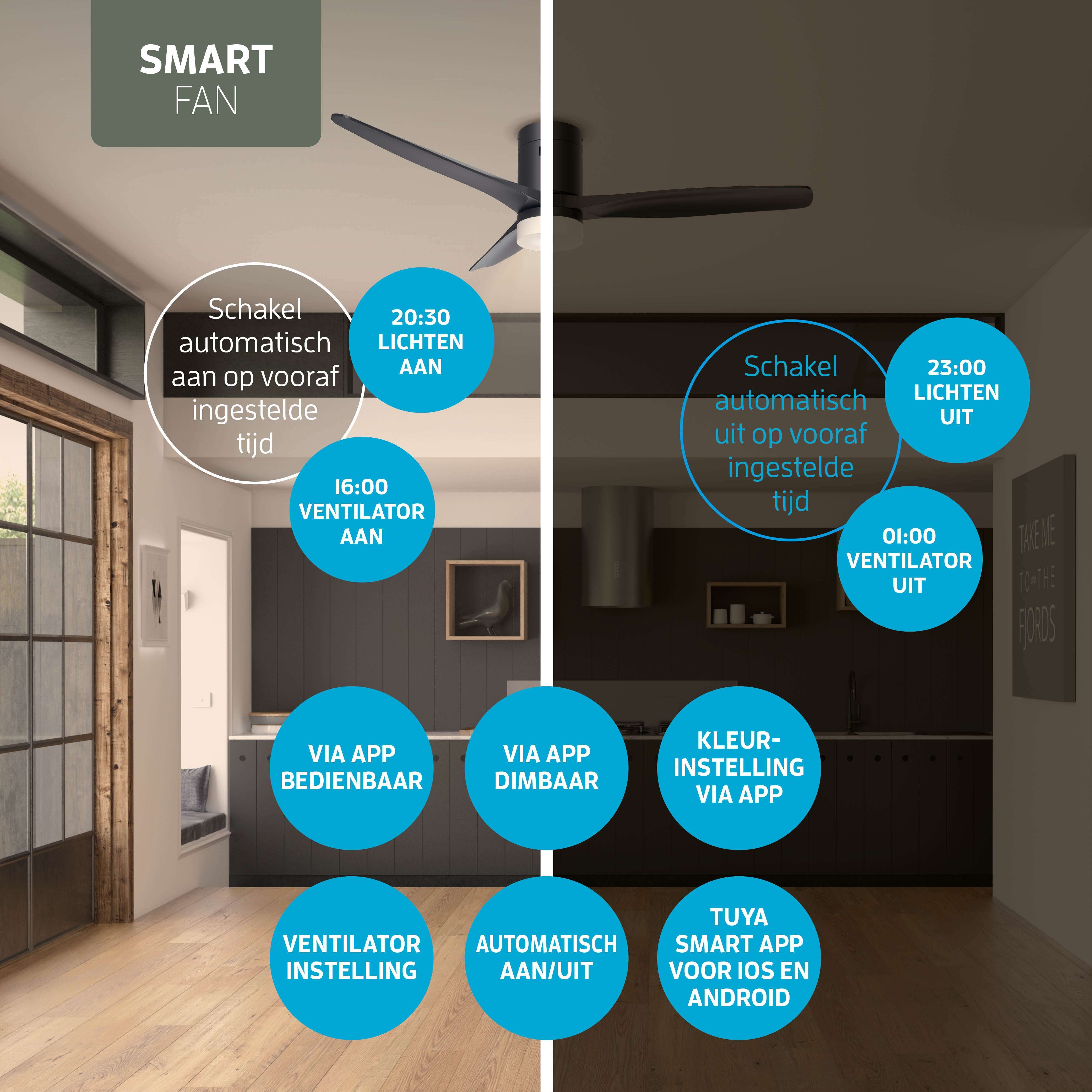 Ventilatore da soffitto Smart Nero con illuminazione - 132cm - WiFi