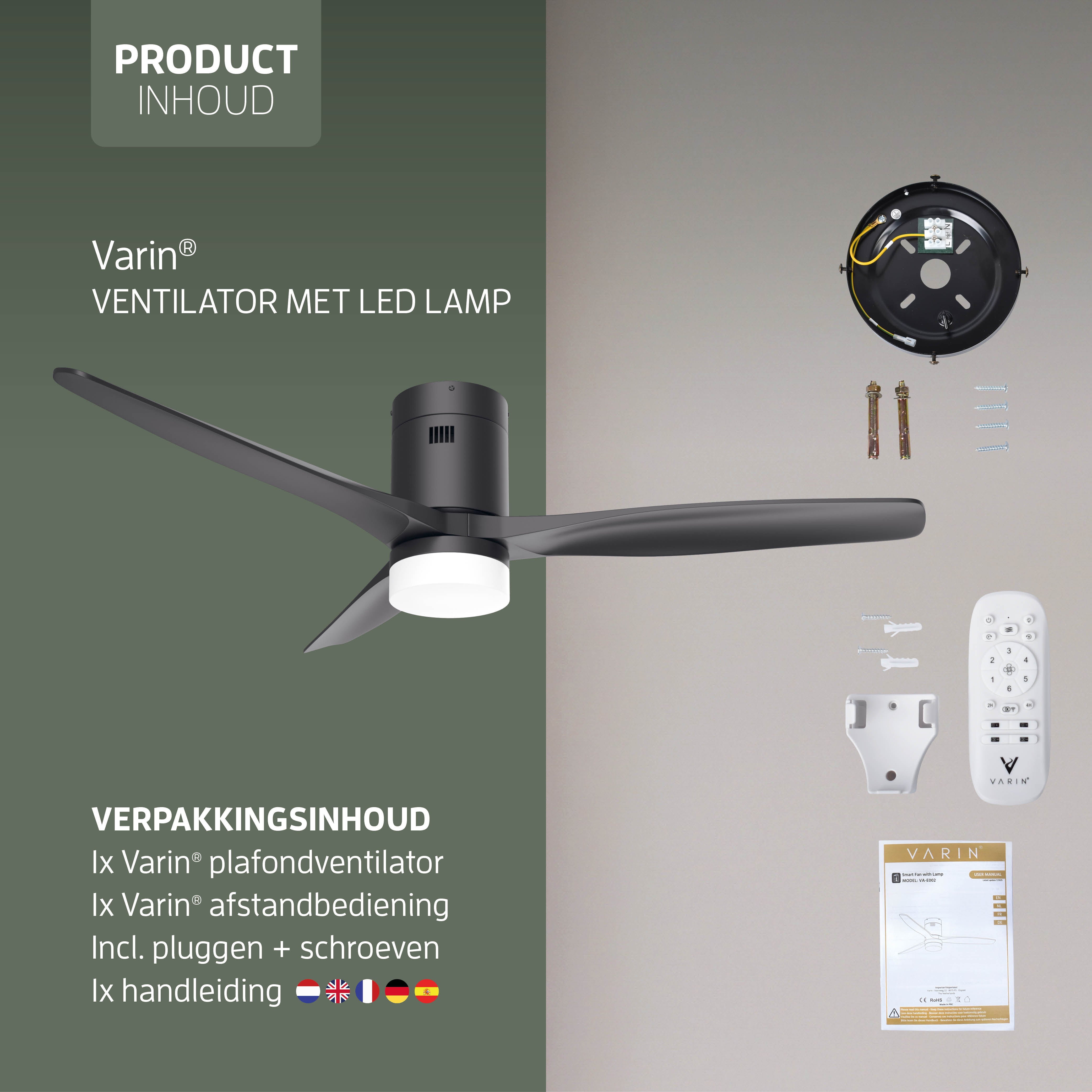 Ventilatore da soffitto Smart Nero con illuminazione - 132cm - WiFi