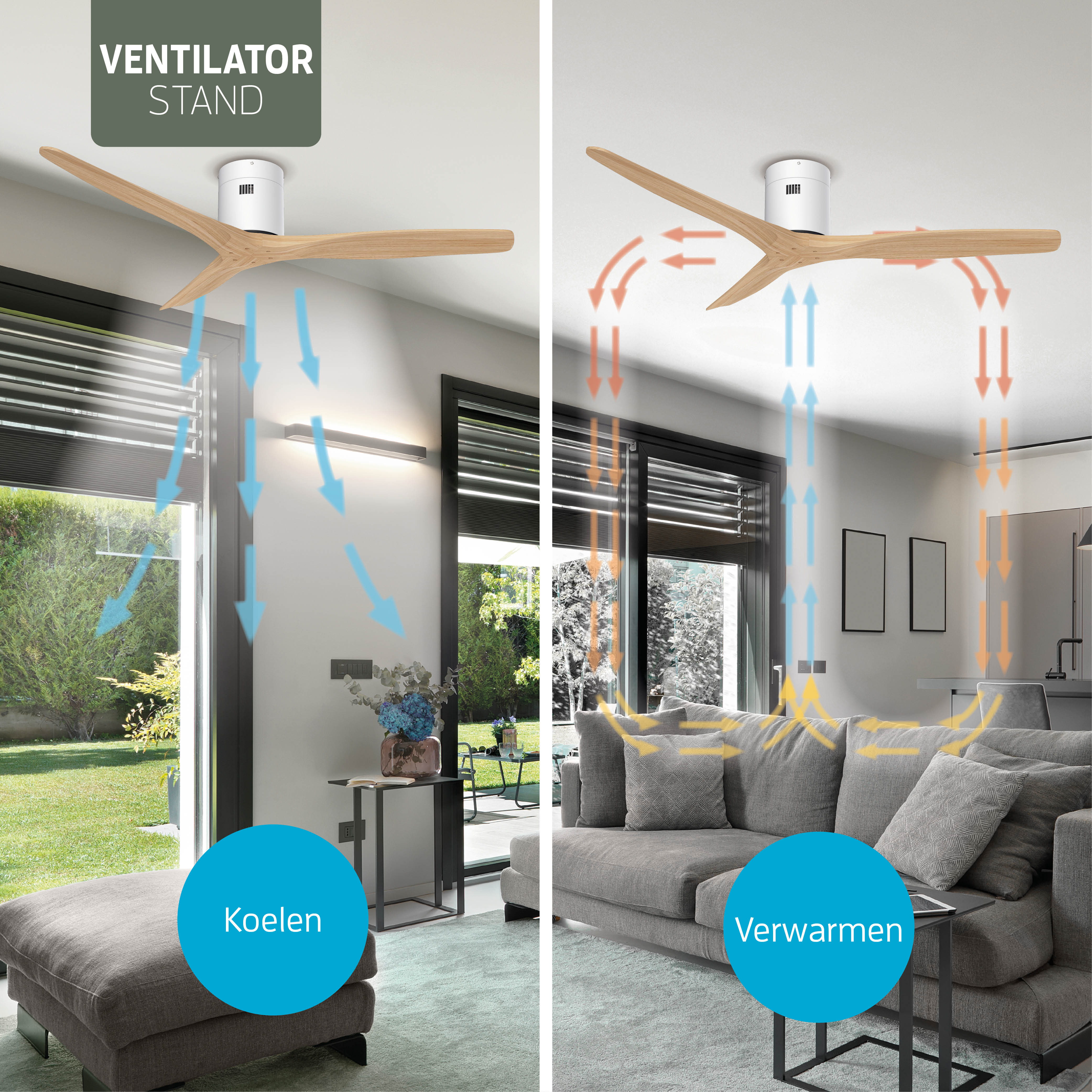 Smart Plafondventilator - Wit/naturel - 132cm - WiFi