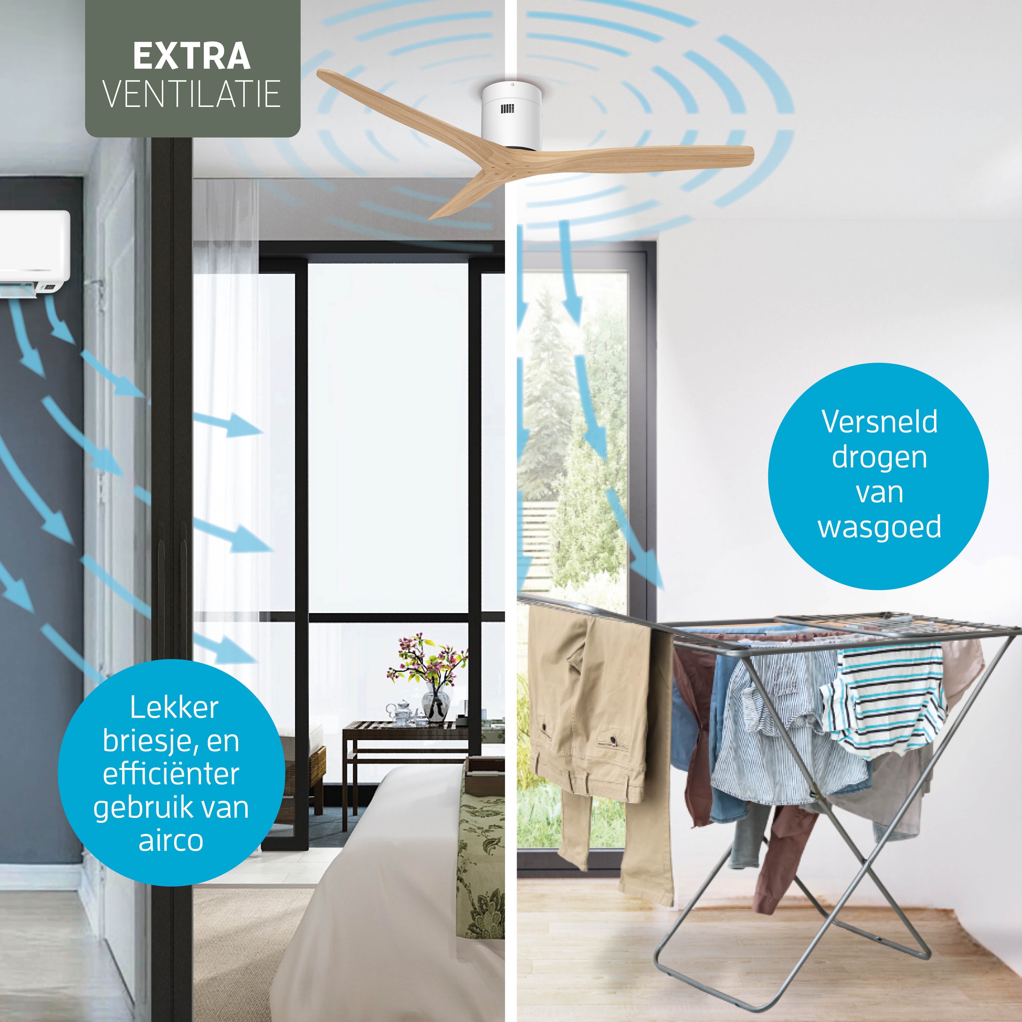 Smart Plafondventilator - Wit/naturel - 132cm - WiFi