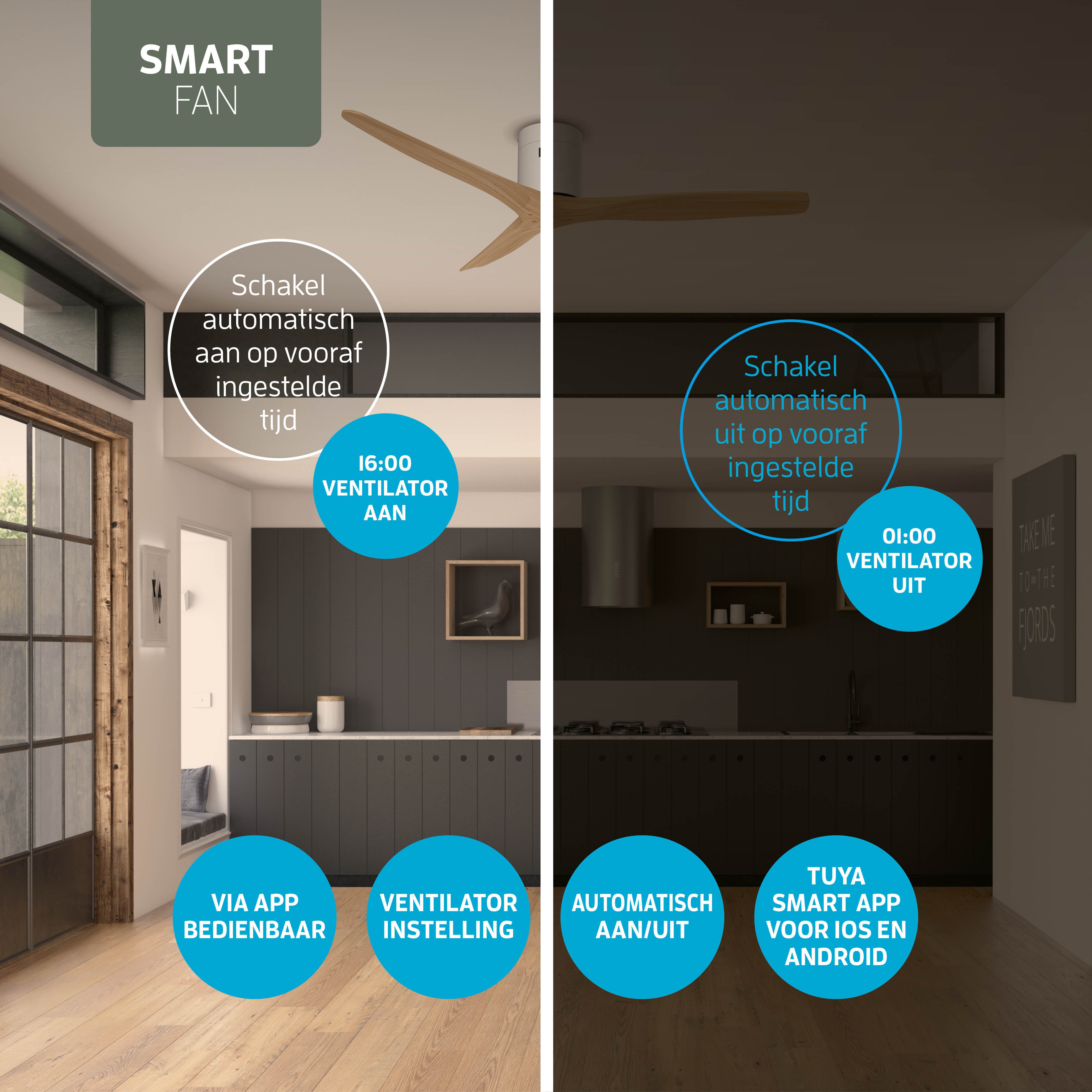 Smart Plafondventilator - Wit/naturel - 132cm - WiFi