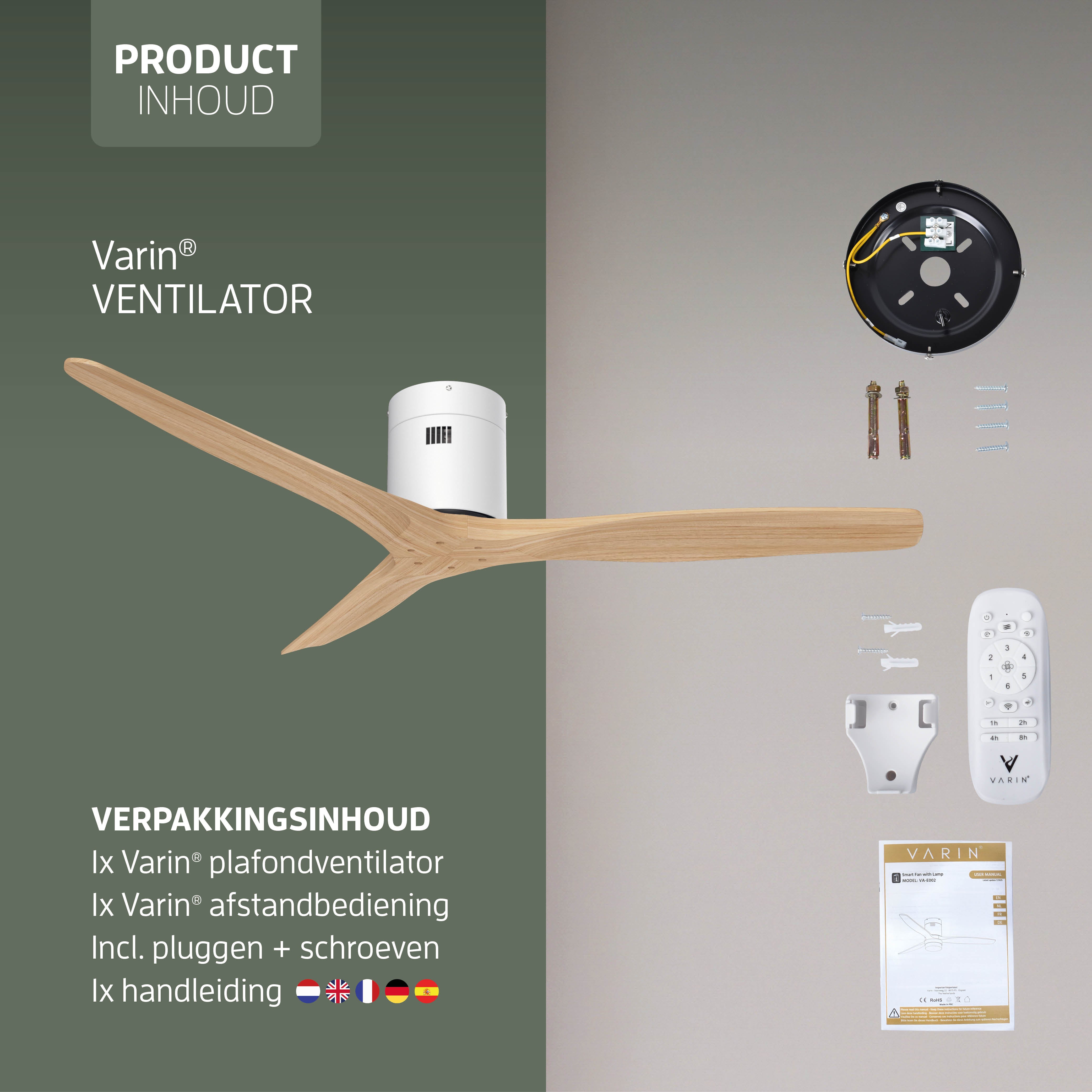 Smart Plafondventilator - Wit/naturel - 132cm - WiFi