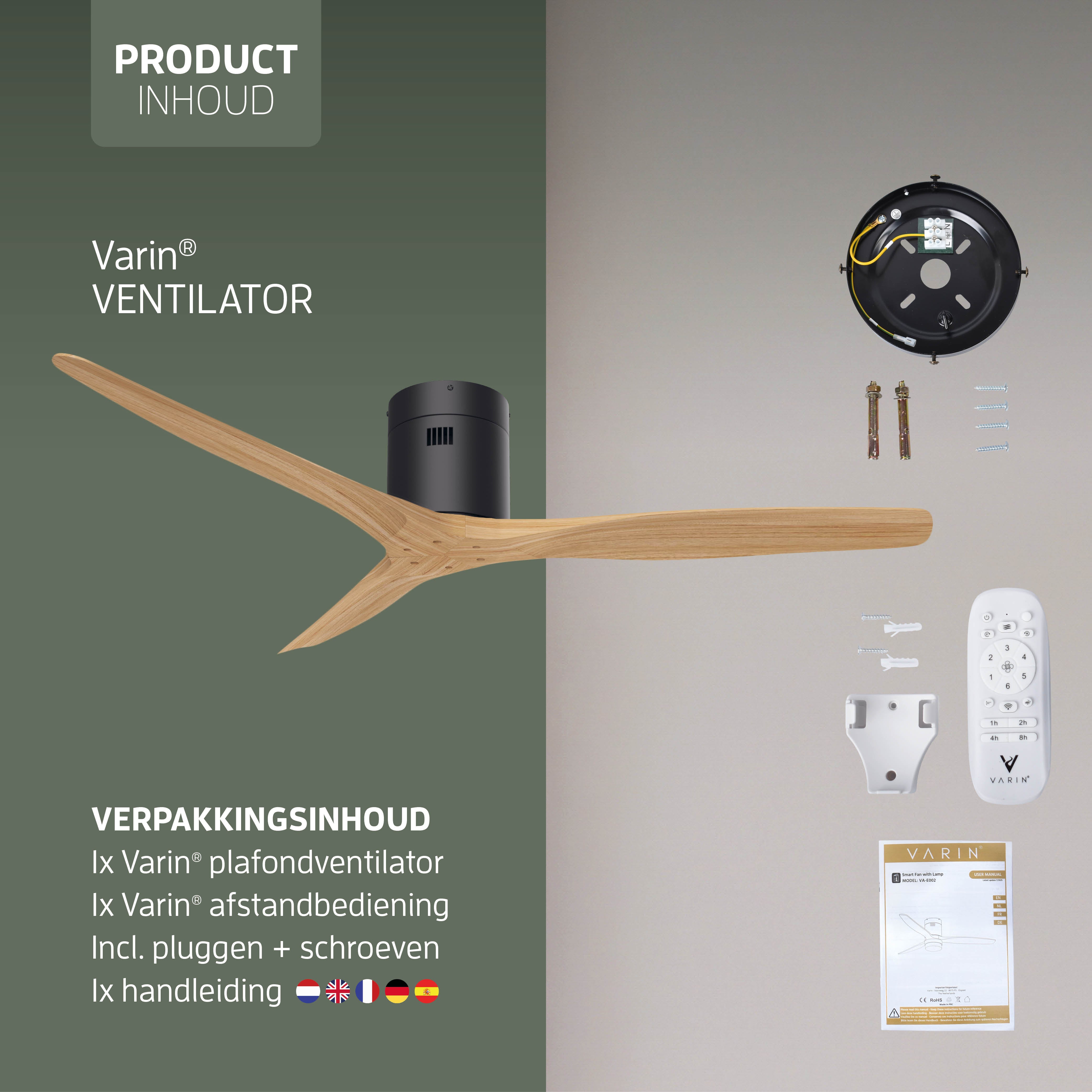 Smart Plafondventilator - Zwart/naturel - 132cm - WiFi