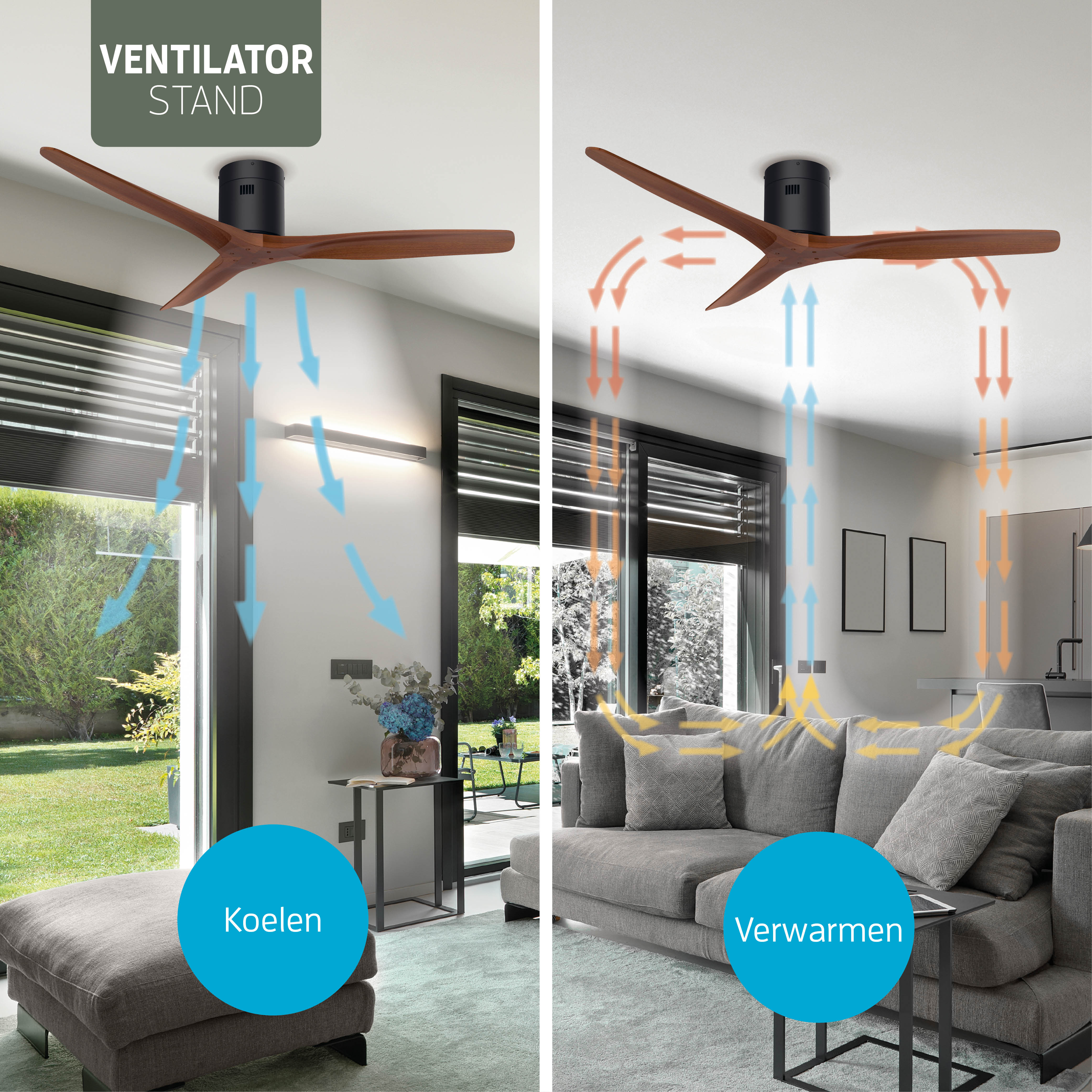 Smart Plafondventilator - Zwart/walnoot - 132cm - WiFi