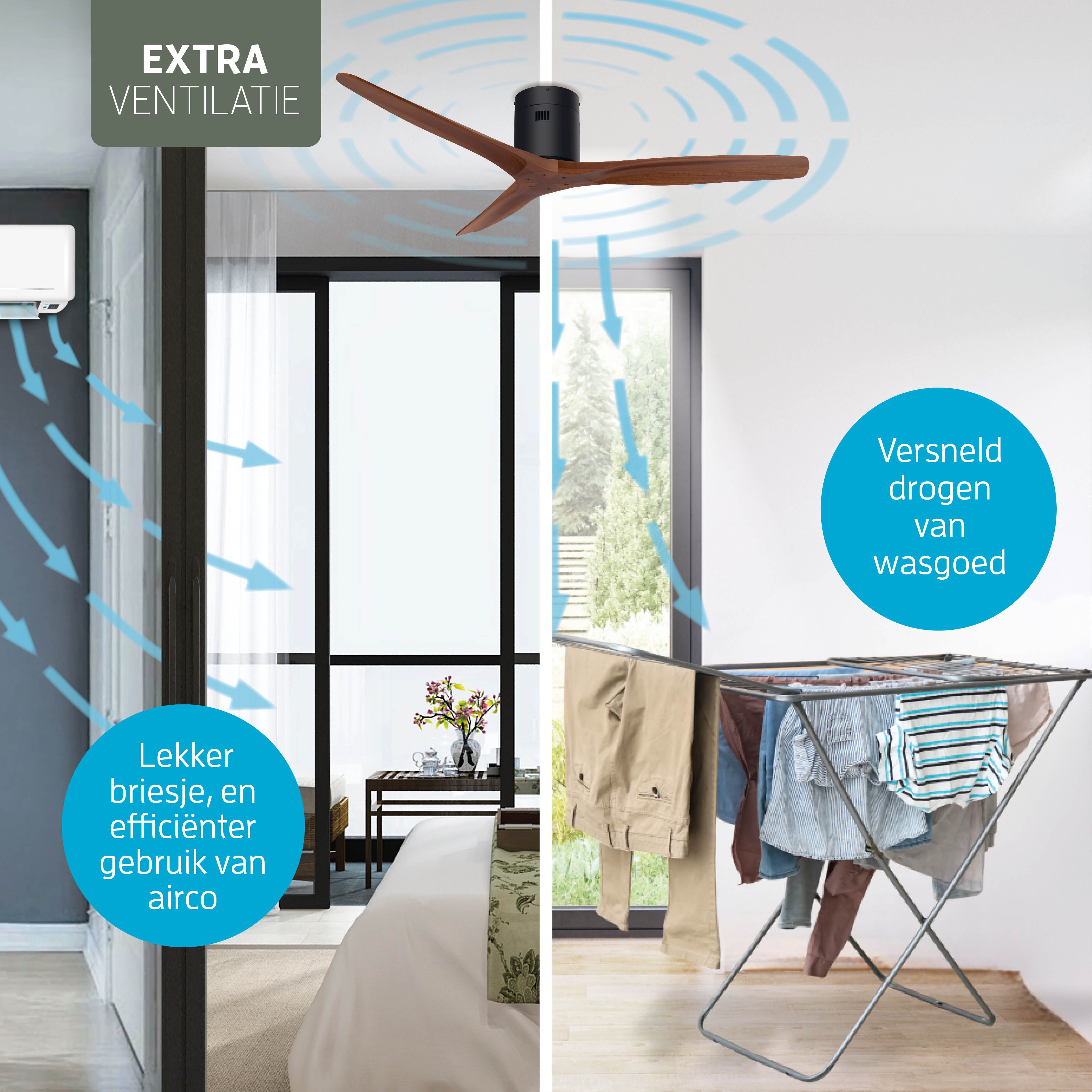 Smart Plafondventilator - Zwart/walnoot - 132cm - WiFi