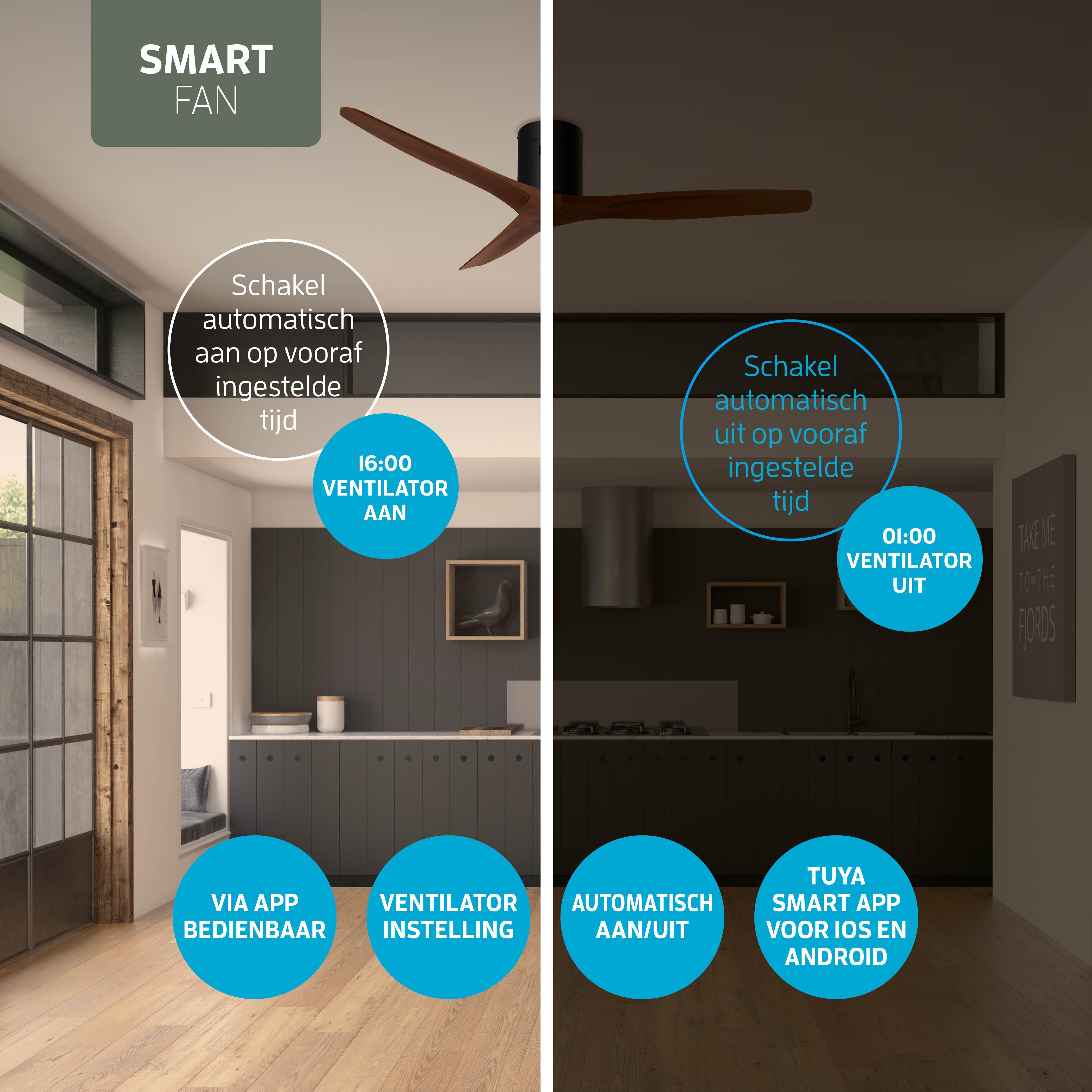 Smart Plafondventilator - Zwart/walnoot - 132cm - WiFi