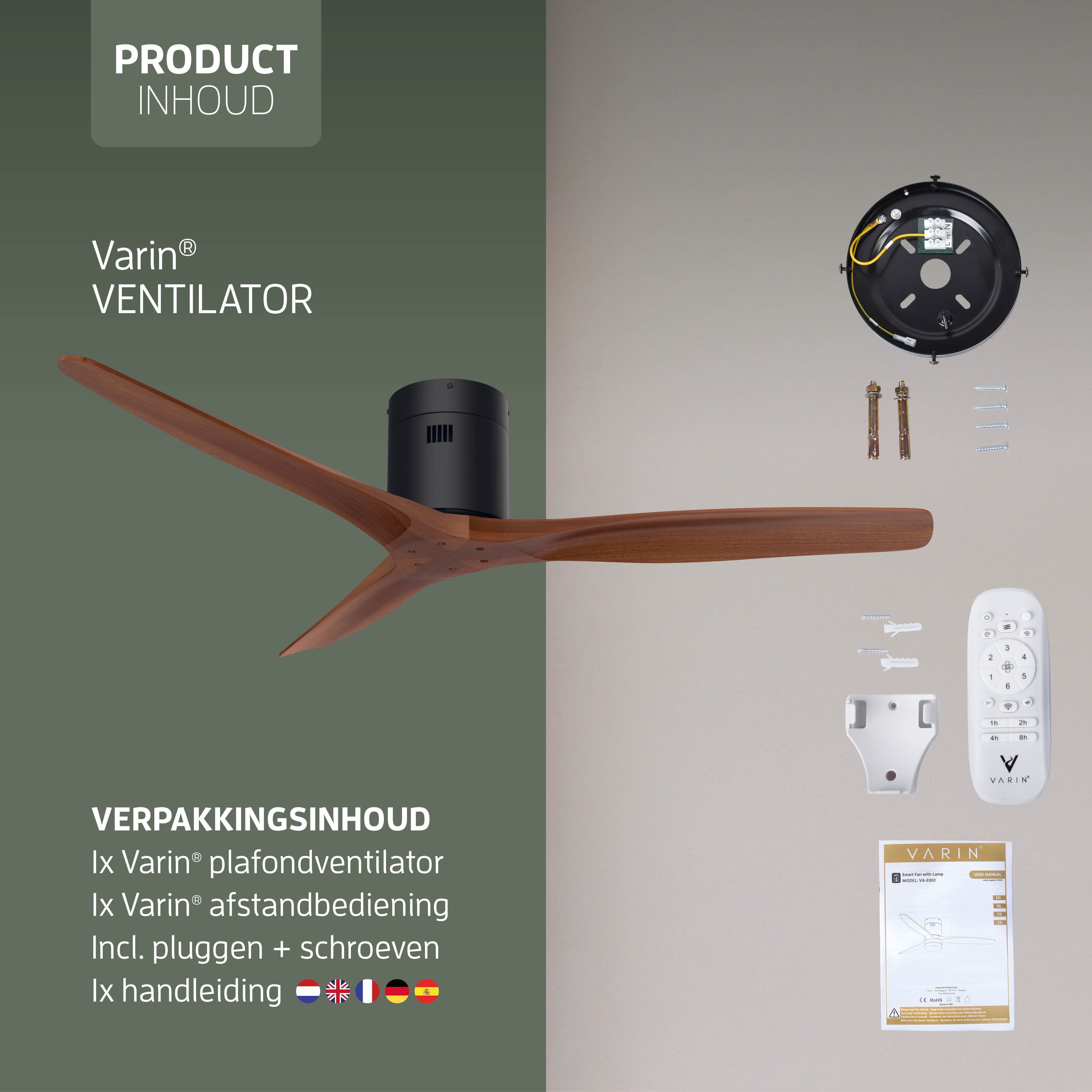Smart Plafondventilator - Zwart/walnoot - 132cm - WiFi