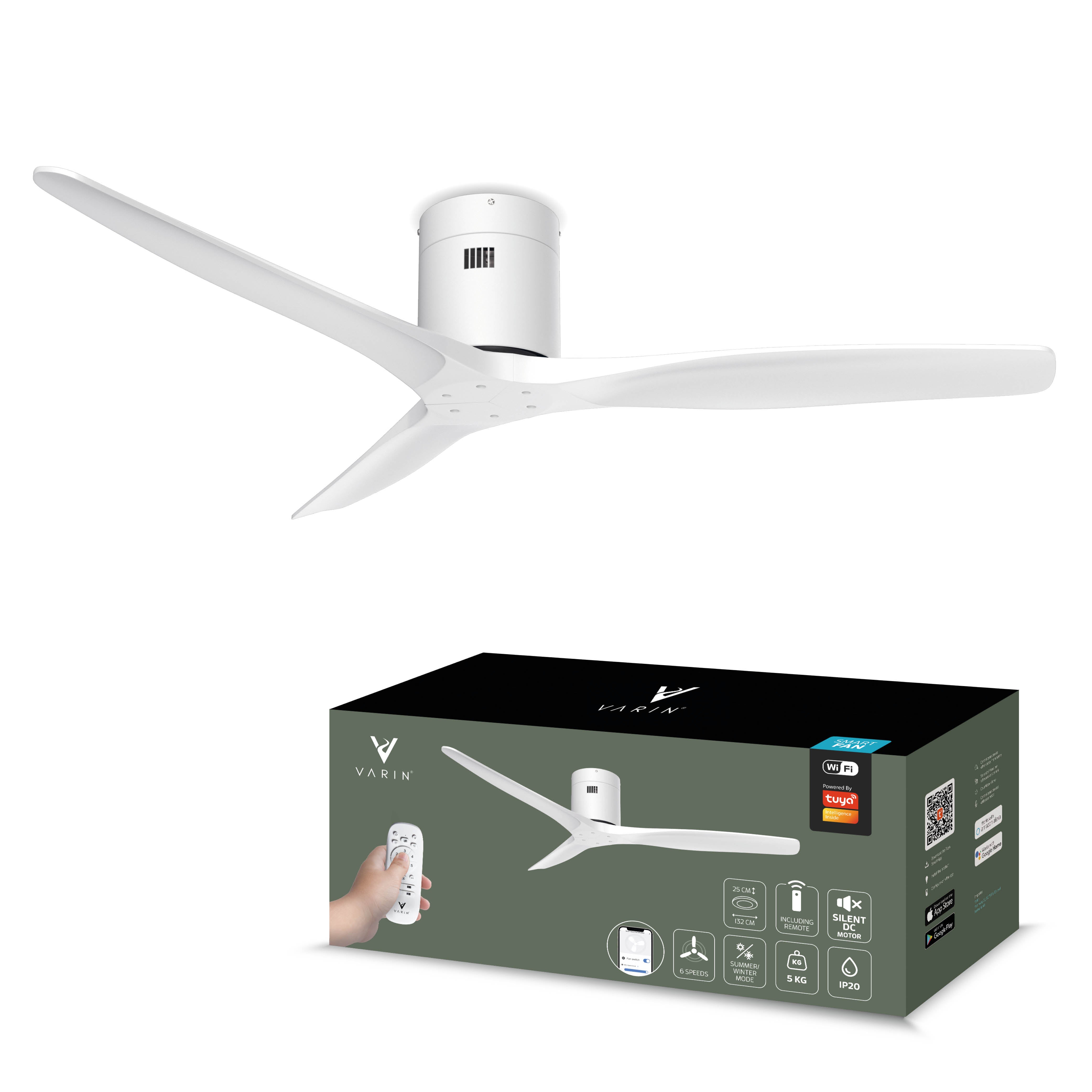 Ventilateur de plafond intelligent - Blanc/blanc - 132cm - WiFi