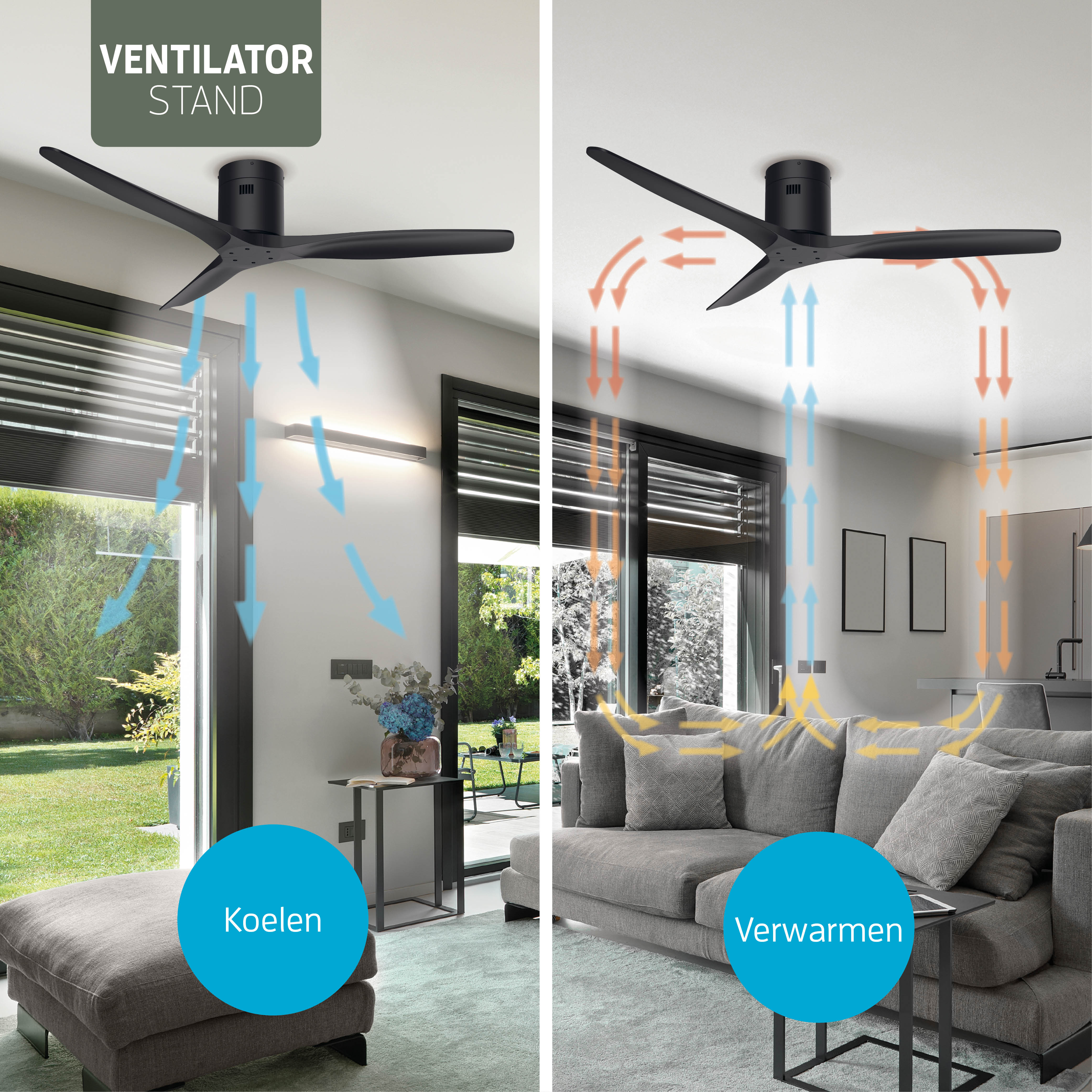 Smart Plafondventilator - Zwart/zwart - 132cm - WiFi