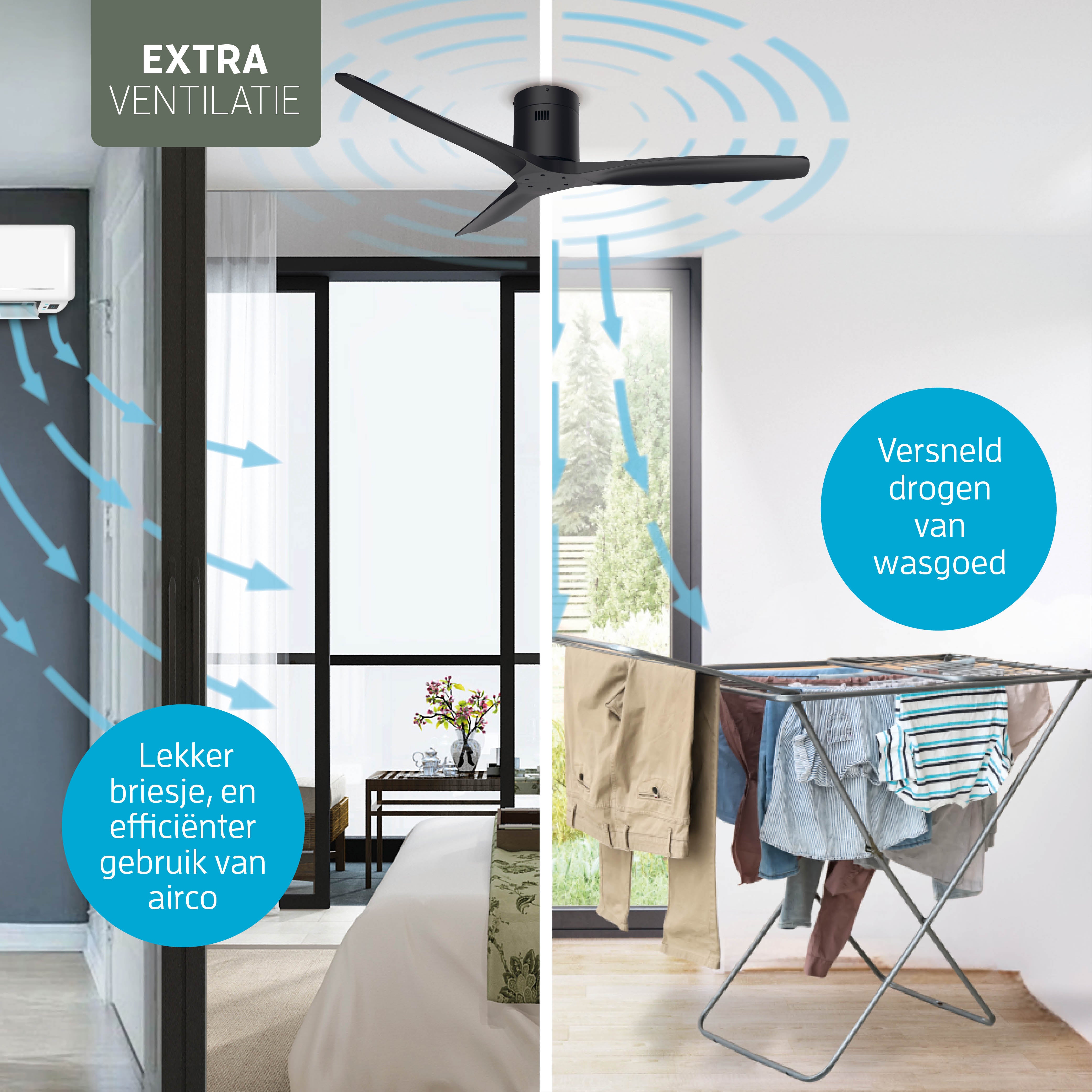 Smart Plafondventilator - Zwart/zwart - 132cm - WiFi