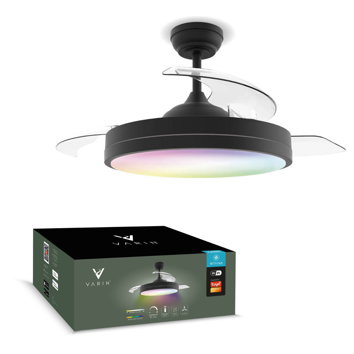 Plafondlamp met uitklapbare ventilator - Zwart - 108cm - WiFi