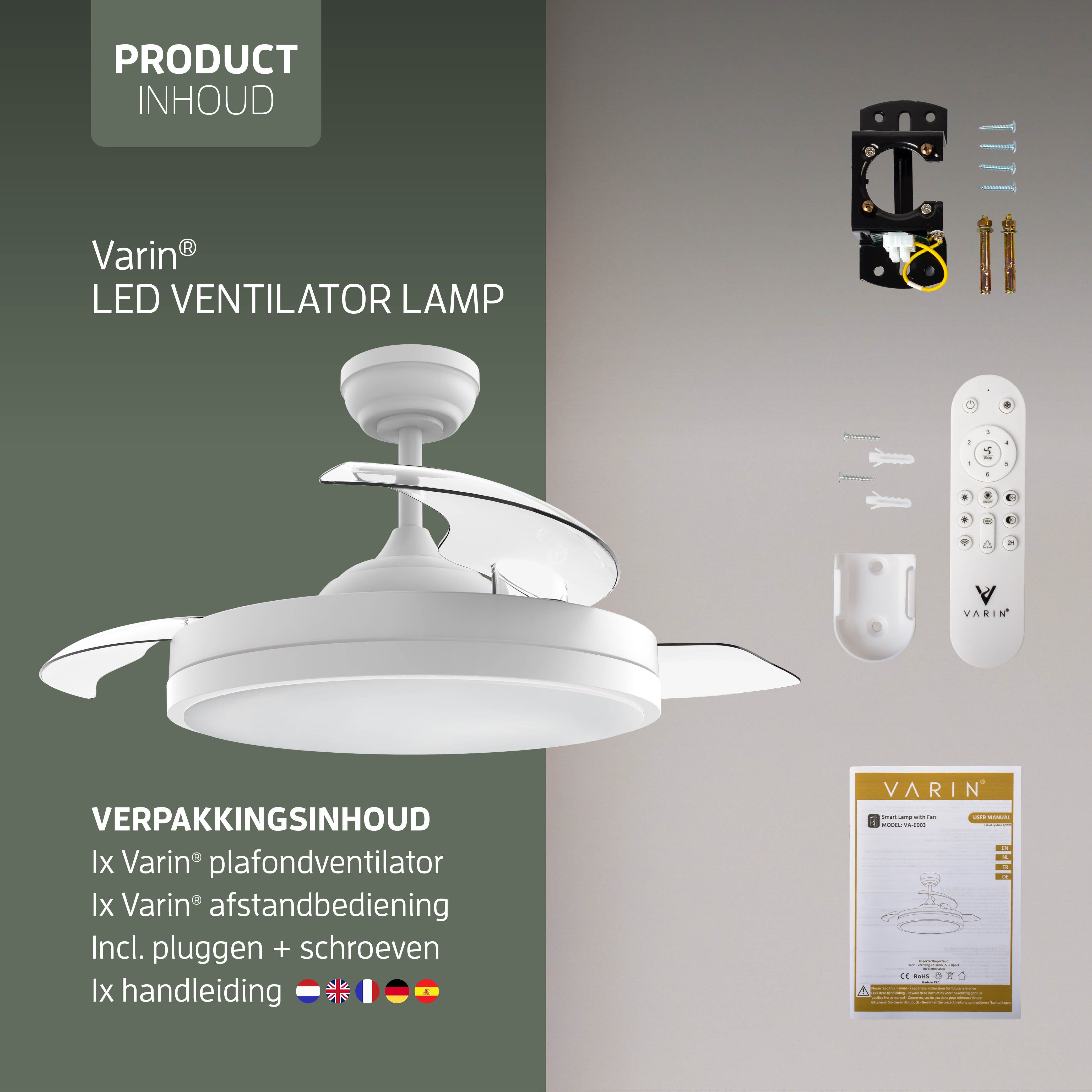 Smart Plafondlamp met uitklapbare Ventilator - Wit - 108cm - WiFi