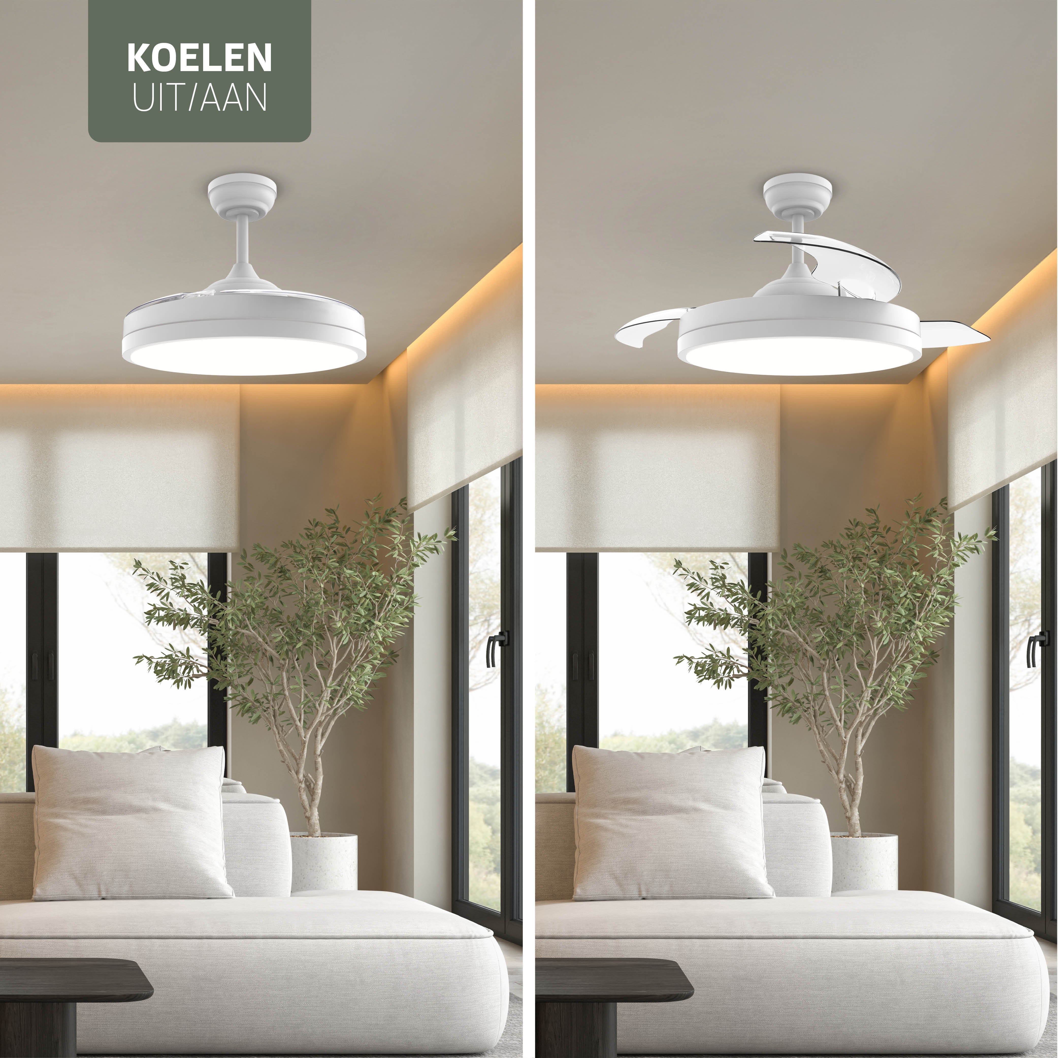 Smart Plafondlamp met uitklapbare Ventilator - Wit - 108cm - WiFi