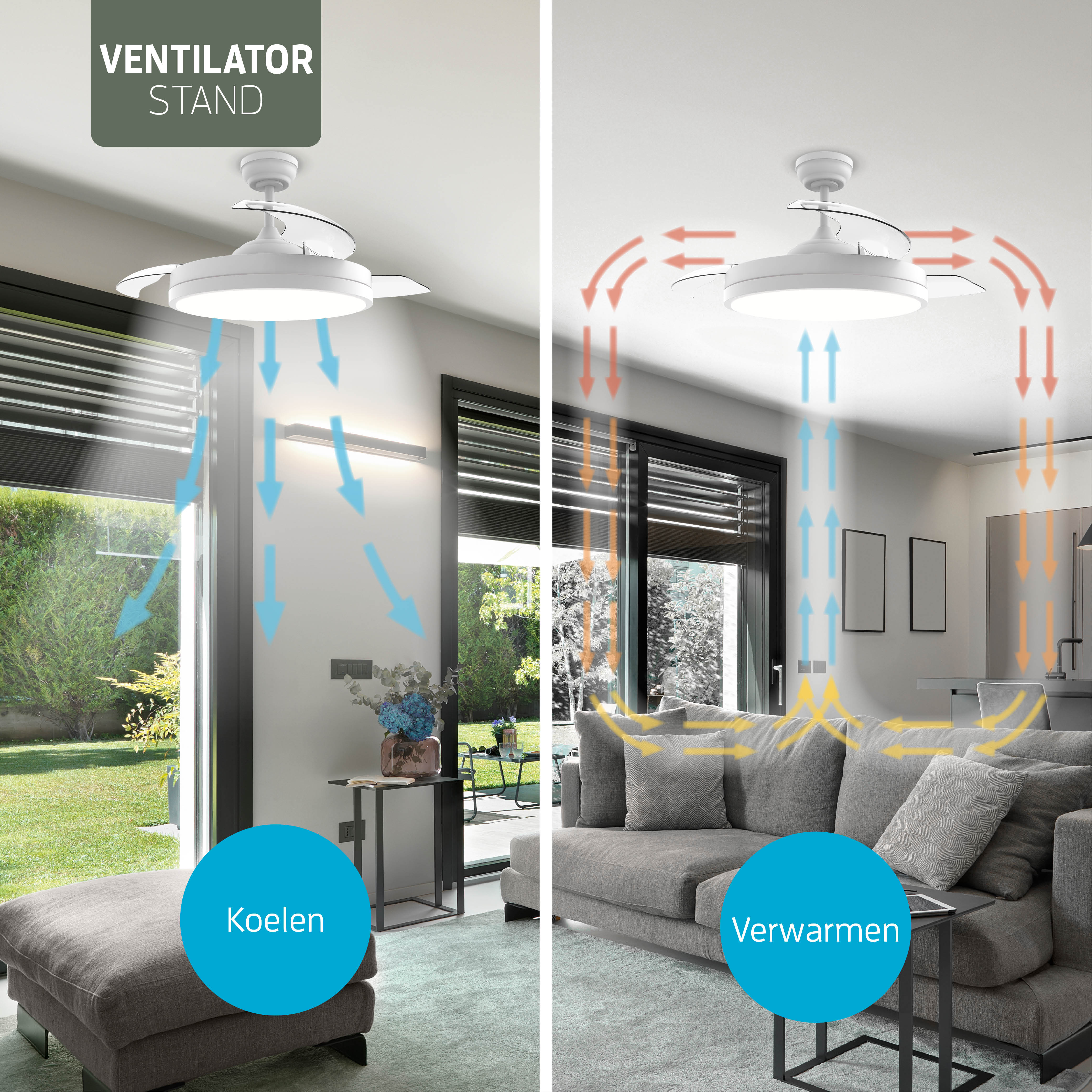Smart Plafondlamp met uitklapbare Ventilator - Wit - 108cm - WiFi