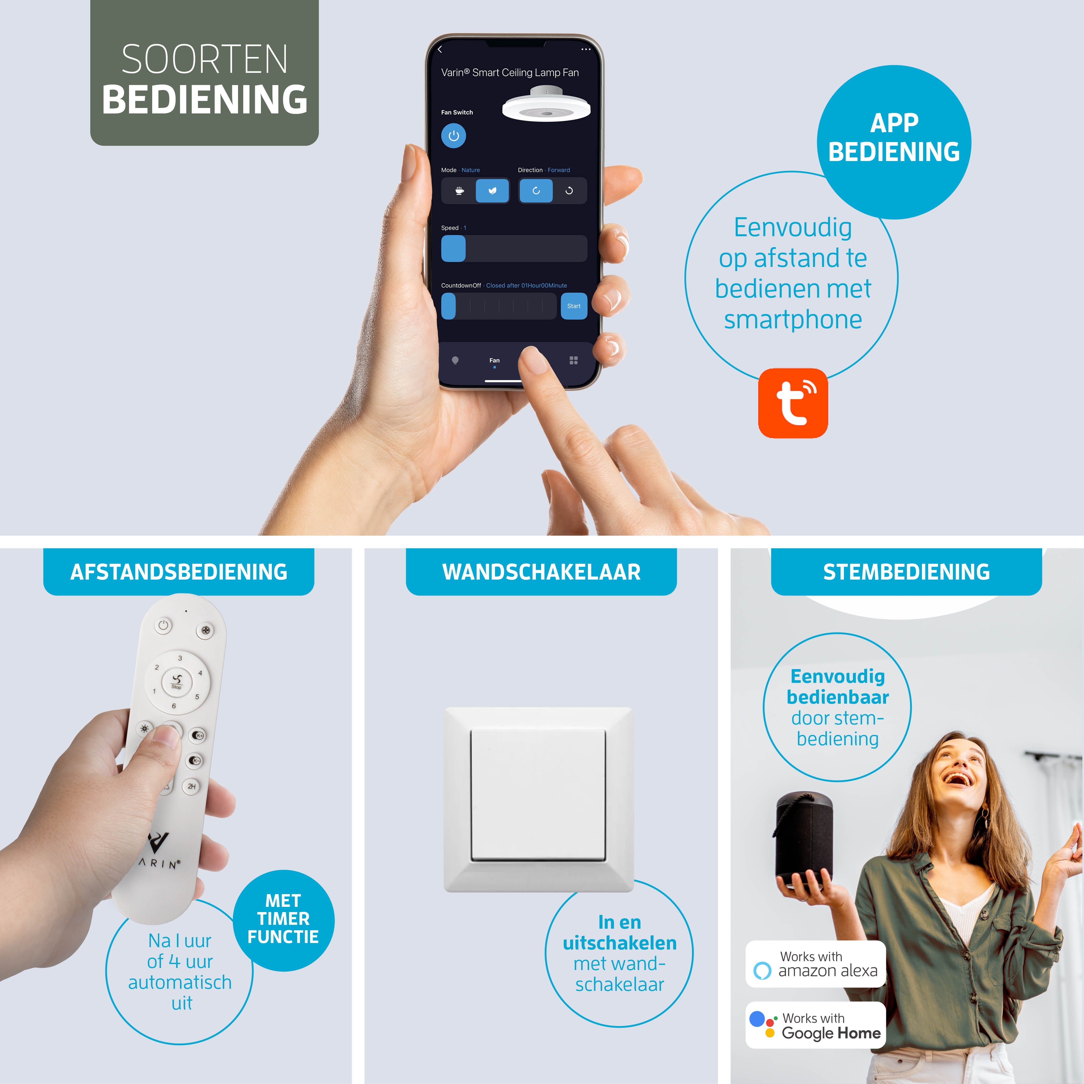Smart Plafondlamp met uitklapbare Ventilator - Wit - 108cm - WiFi