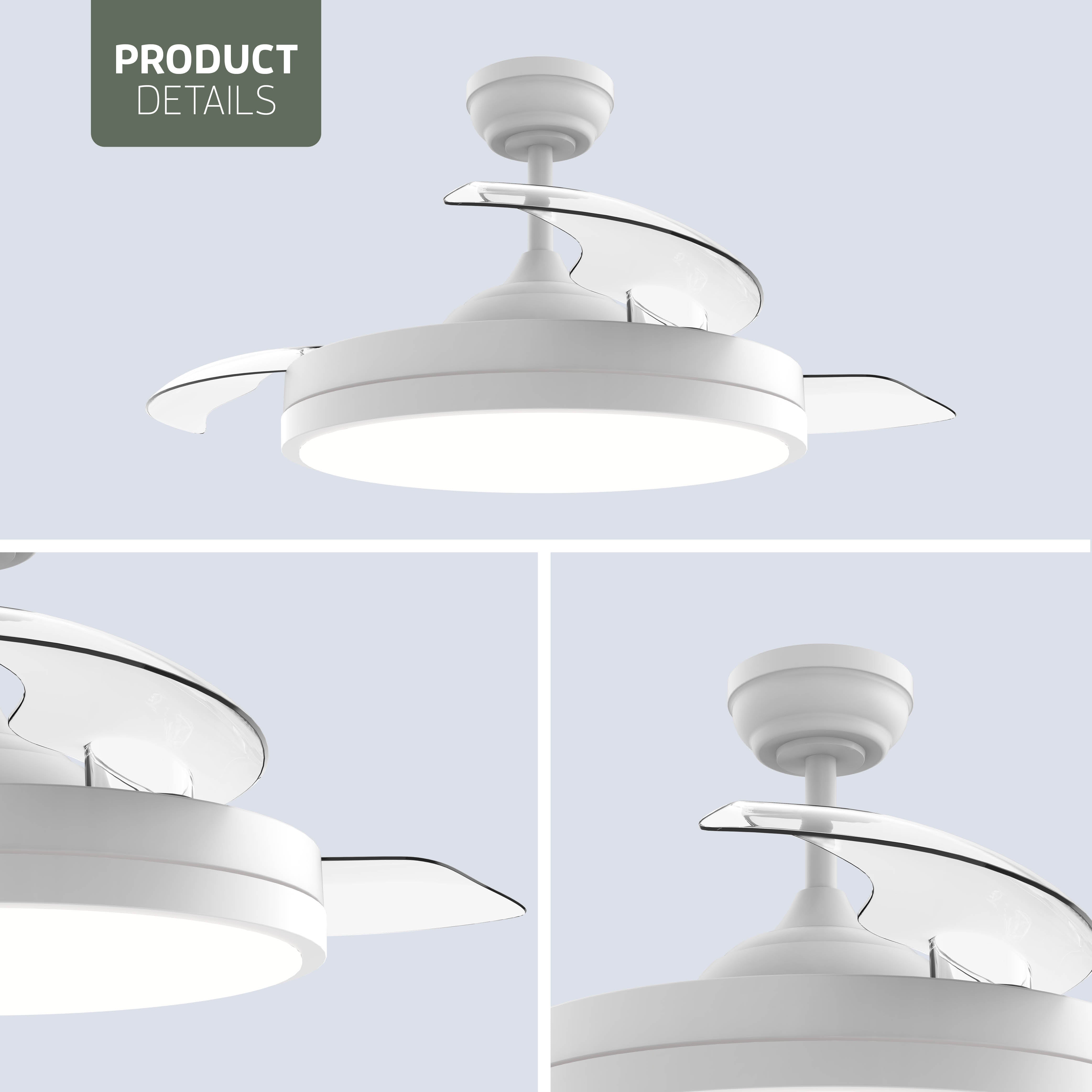 Smart Plafondlamp met uitklapbare Ventilator - Wit - 108cm - WiFi