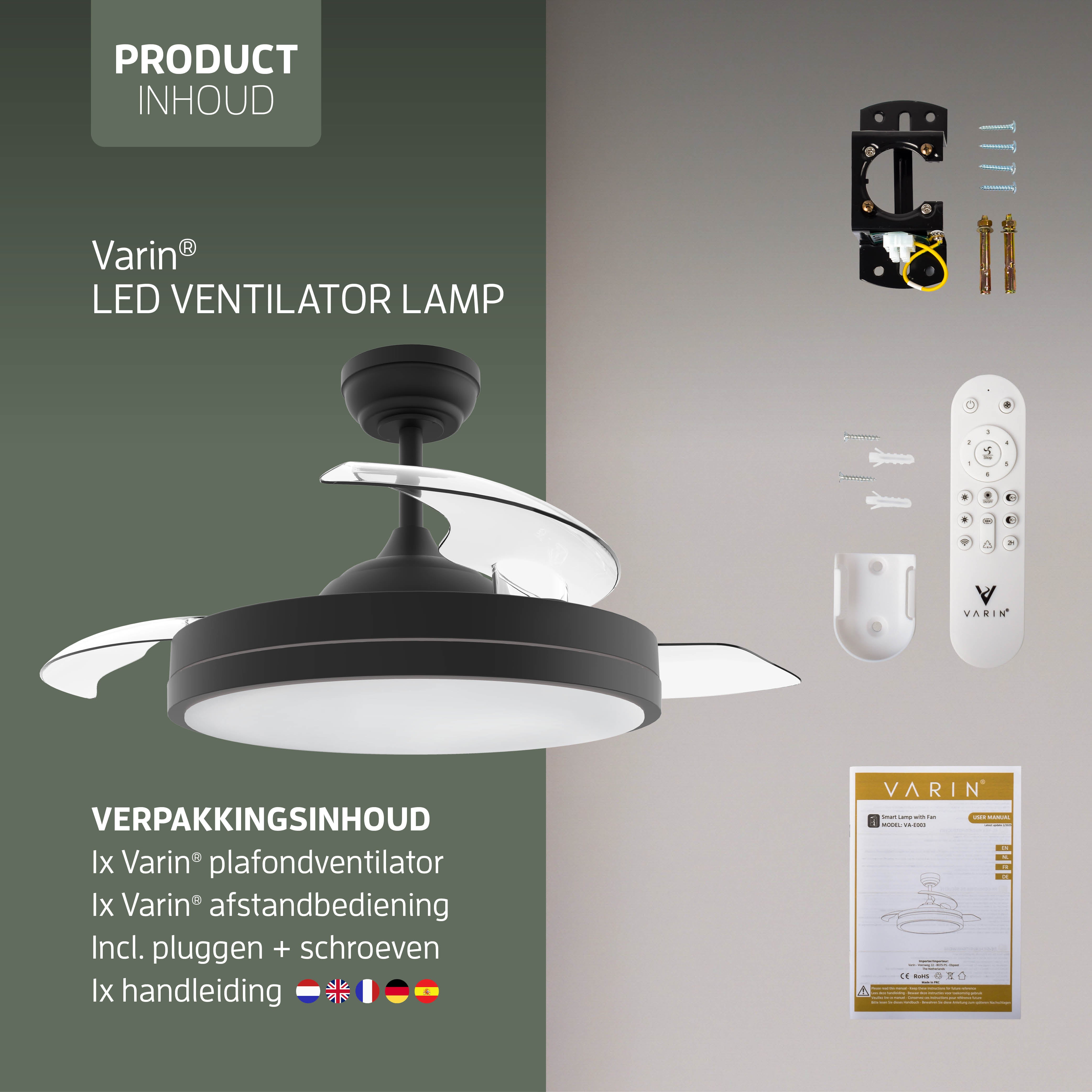 Plafondlamp met uitklapbare ventilator - Zwart - 108cm - WiFi