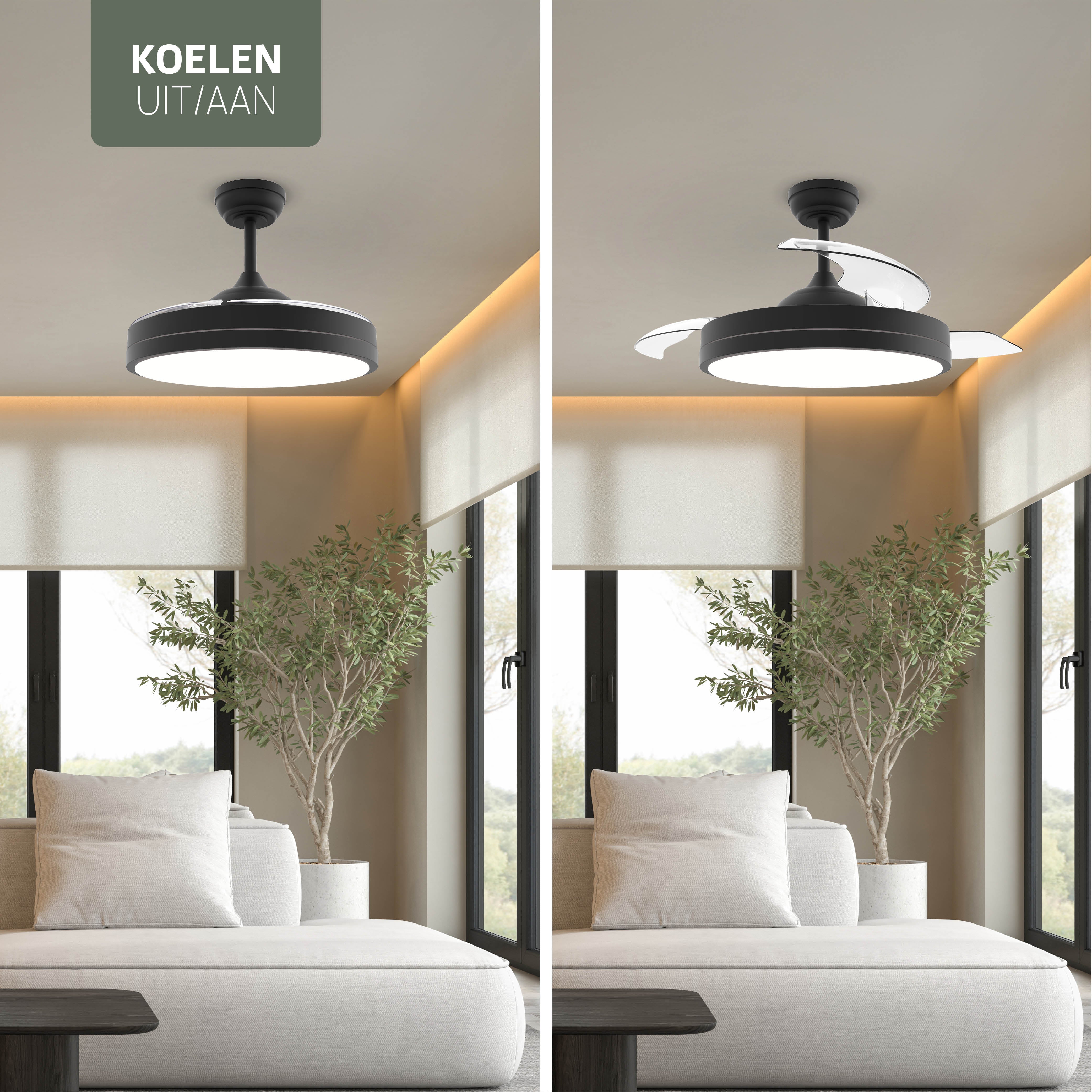 Plafondlamp met uitklapbare ventilator - Zwart - 108cm - WiFi