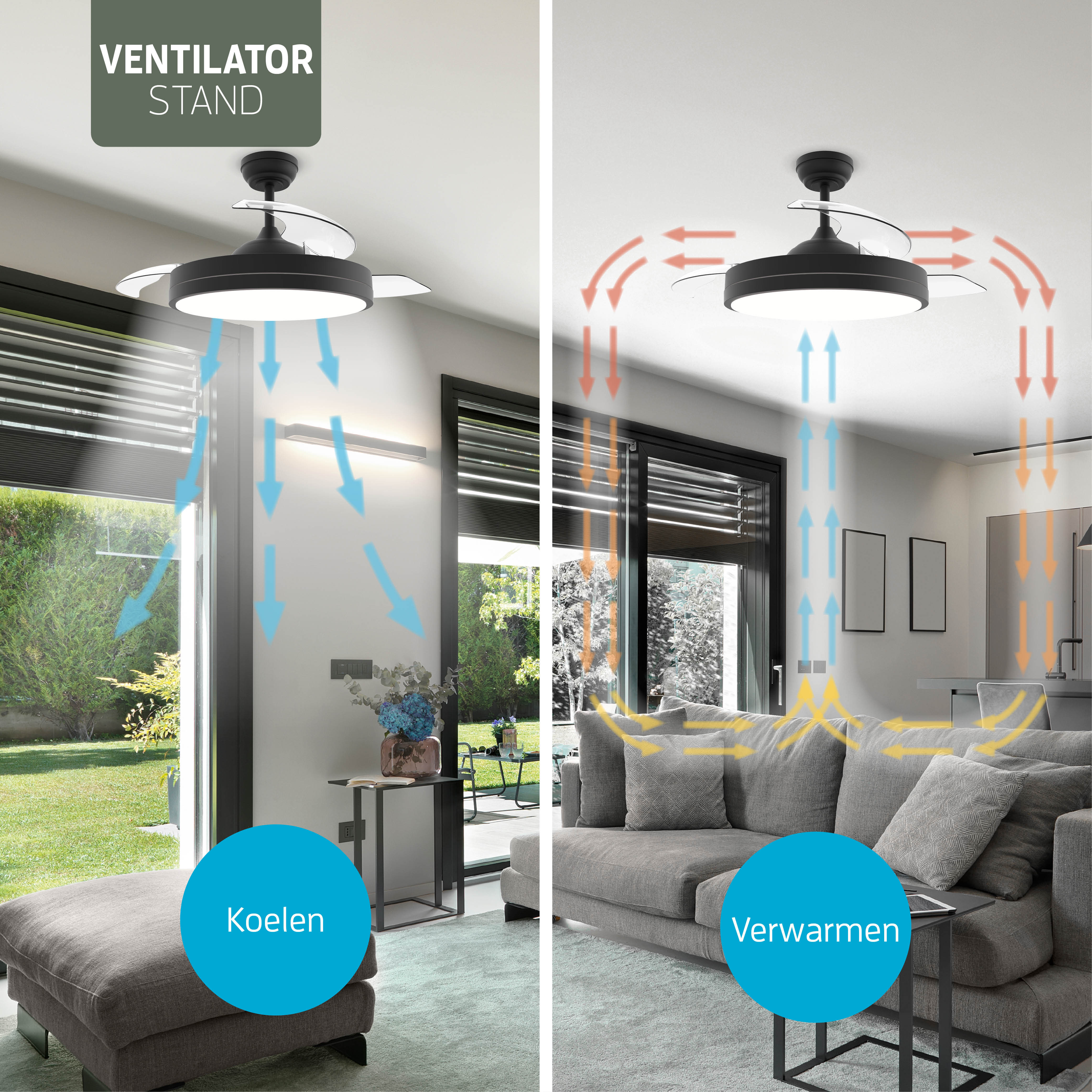 Plafondlamp met uitklapbare ventilator - Zwart - 108cm - WiFi