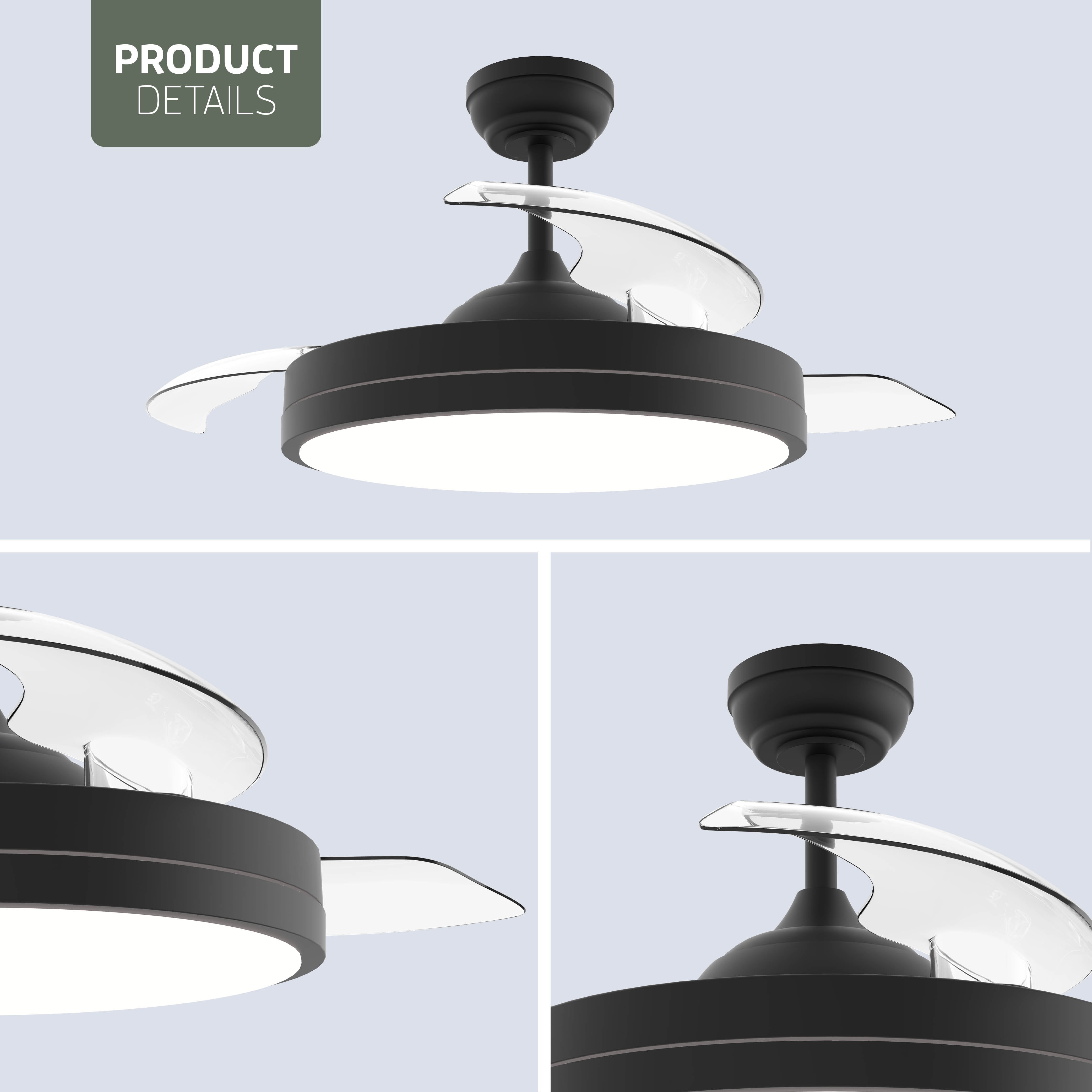 Plafondlamp met uitklapbare ventilator - Zwart - 108cm - WiFi