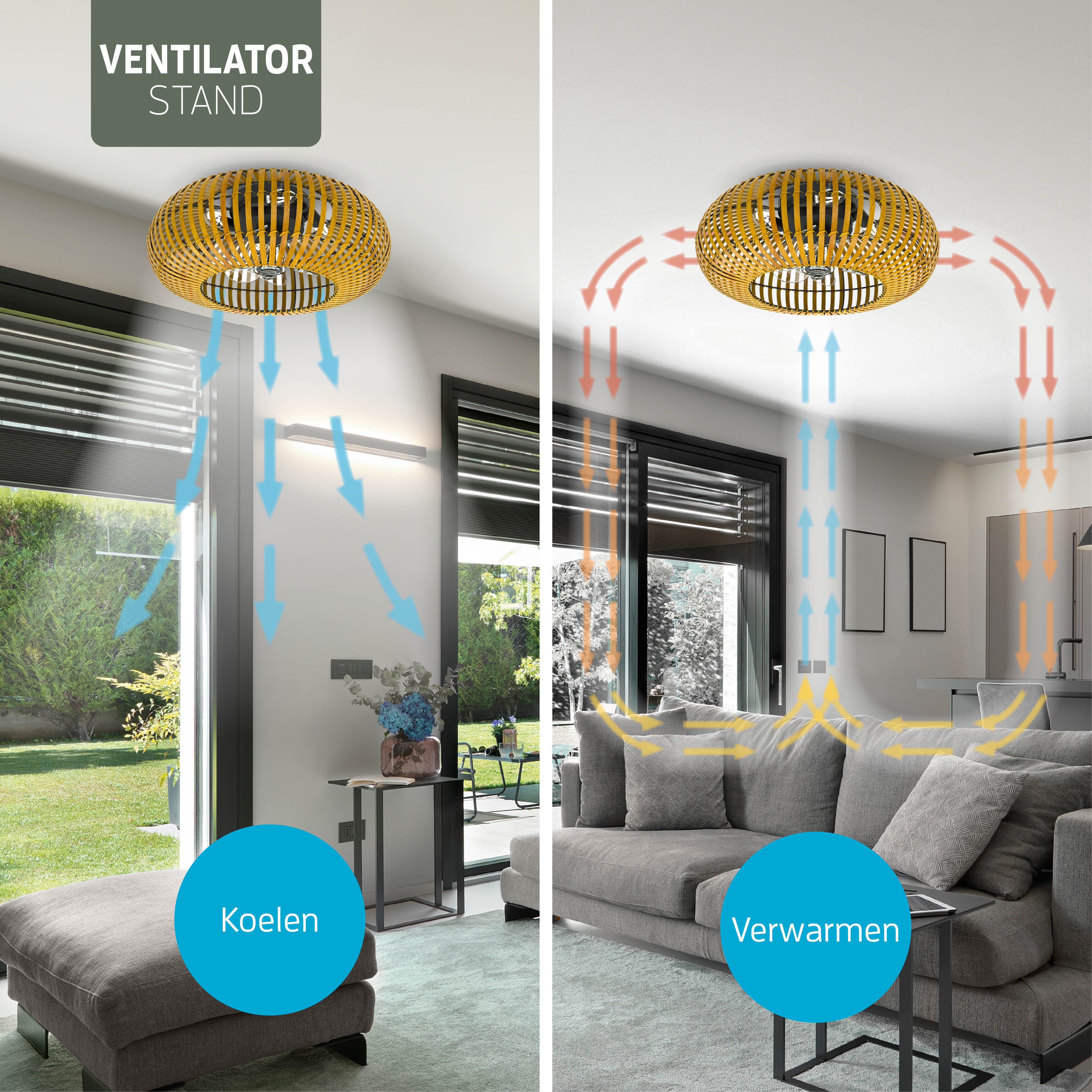 Varin® Smart Plafondlamp met ventilator - Bamboe