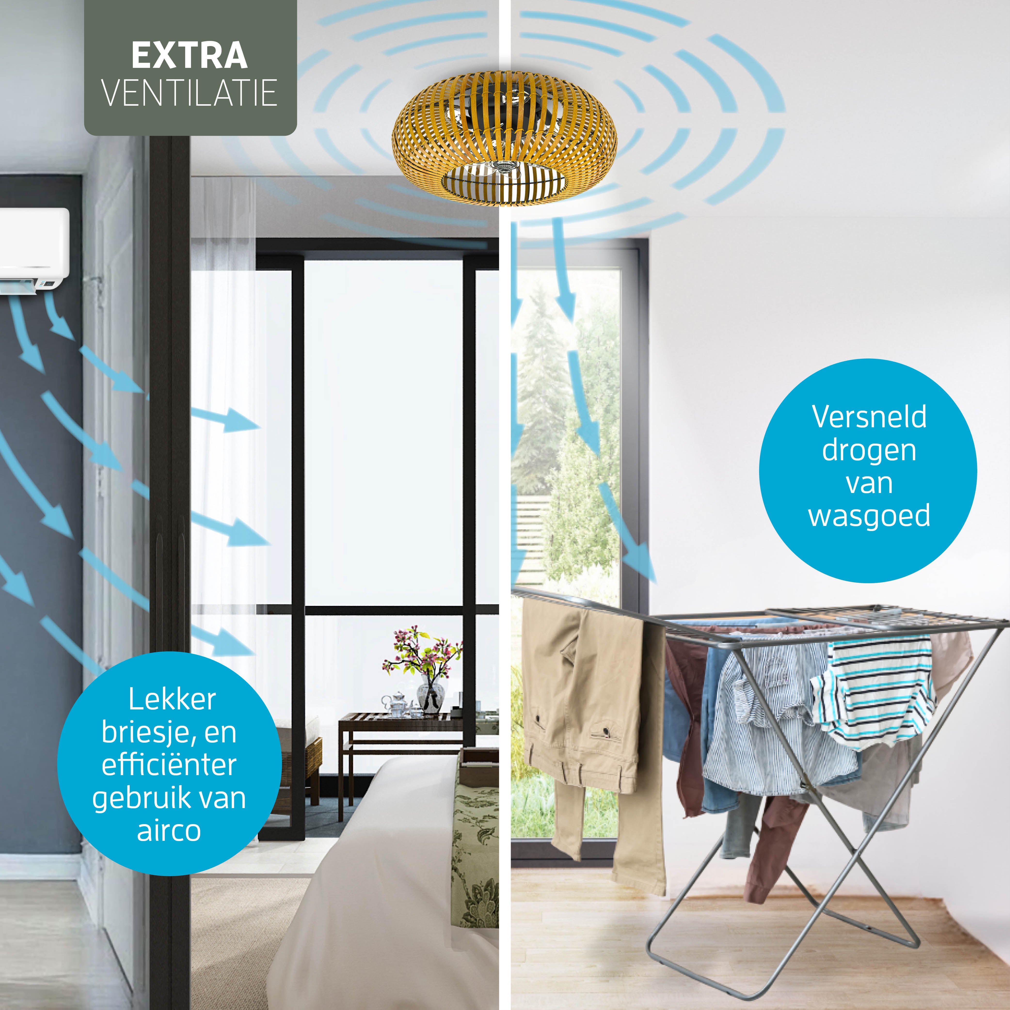 Varin® Smart Plafondlamp met ventilator - Bamboe