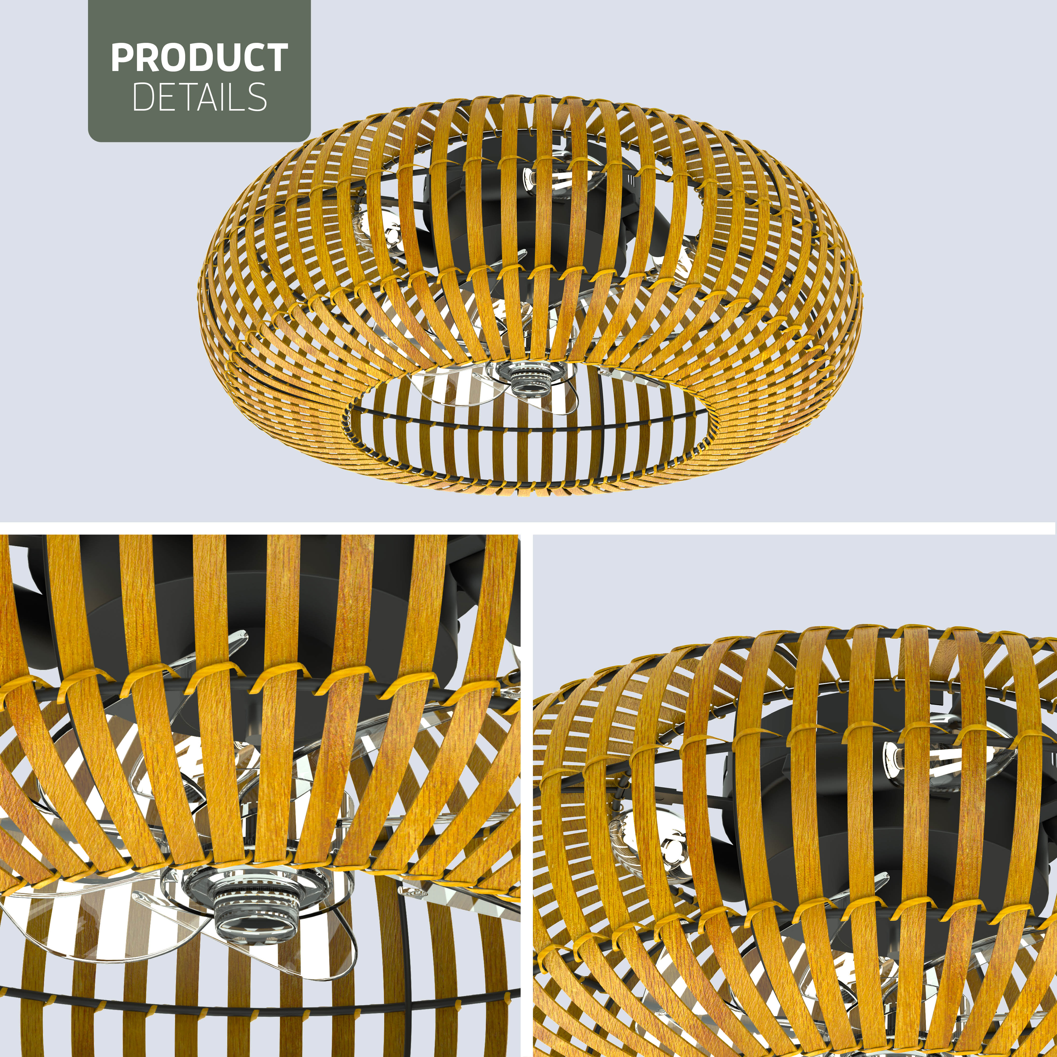 Varin® Smart Plafondlamp met ventilator - Bamboe