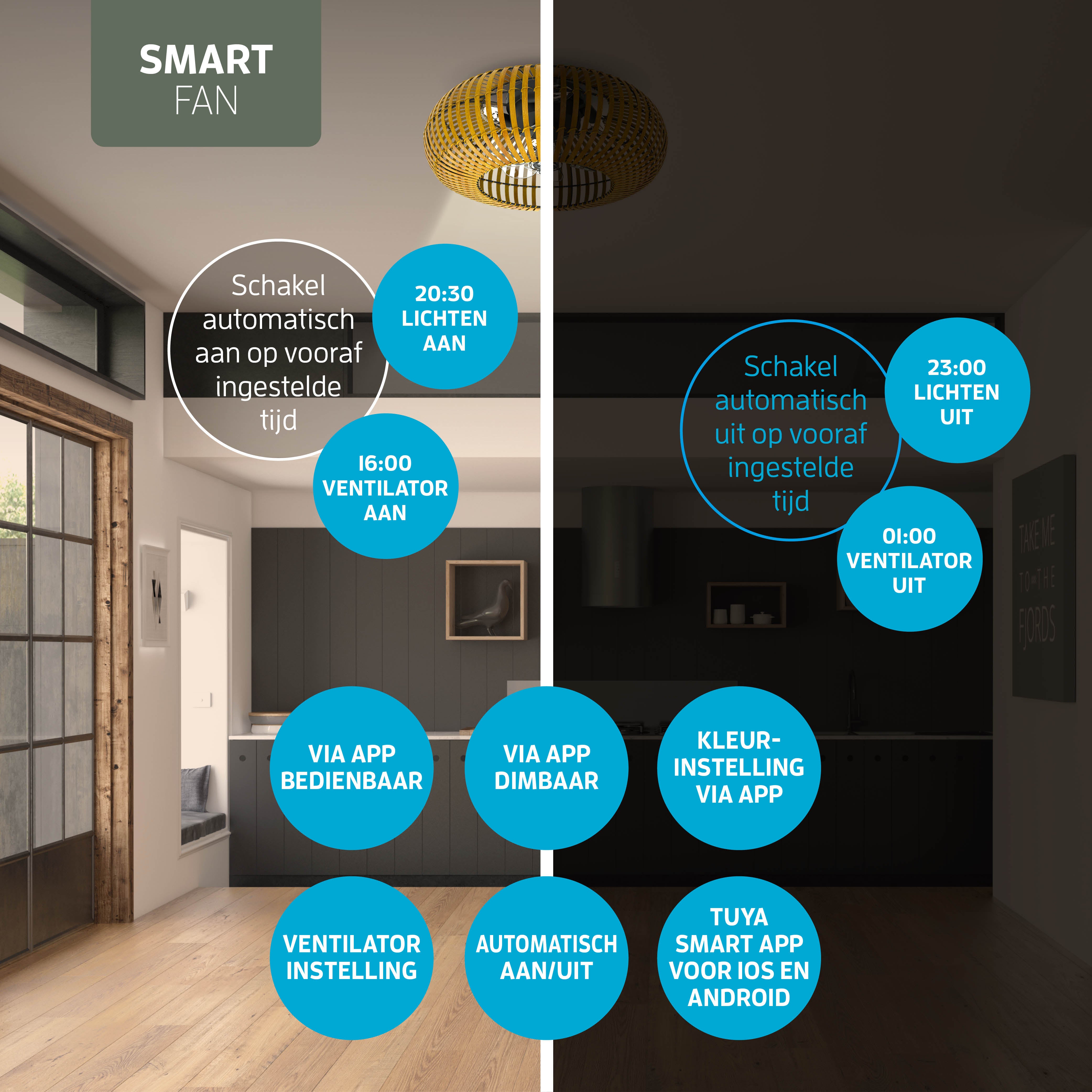 Varin® Smart Plafondlamp met ventilator - Bamboe