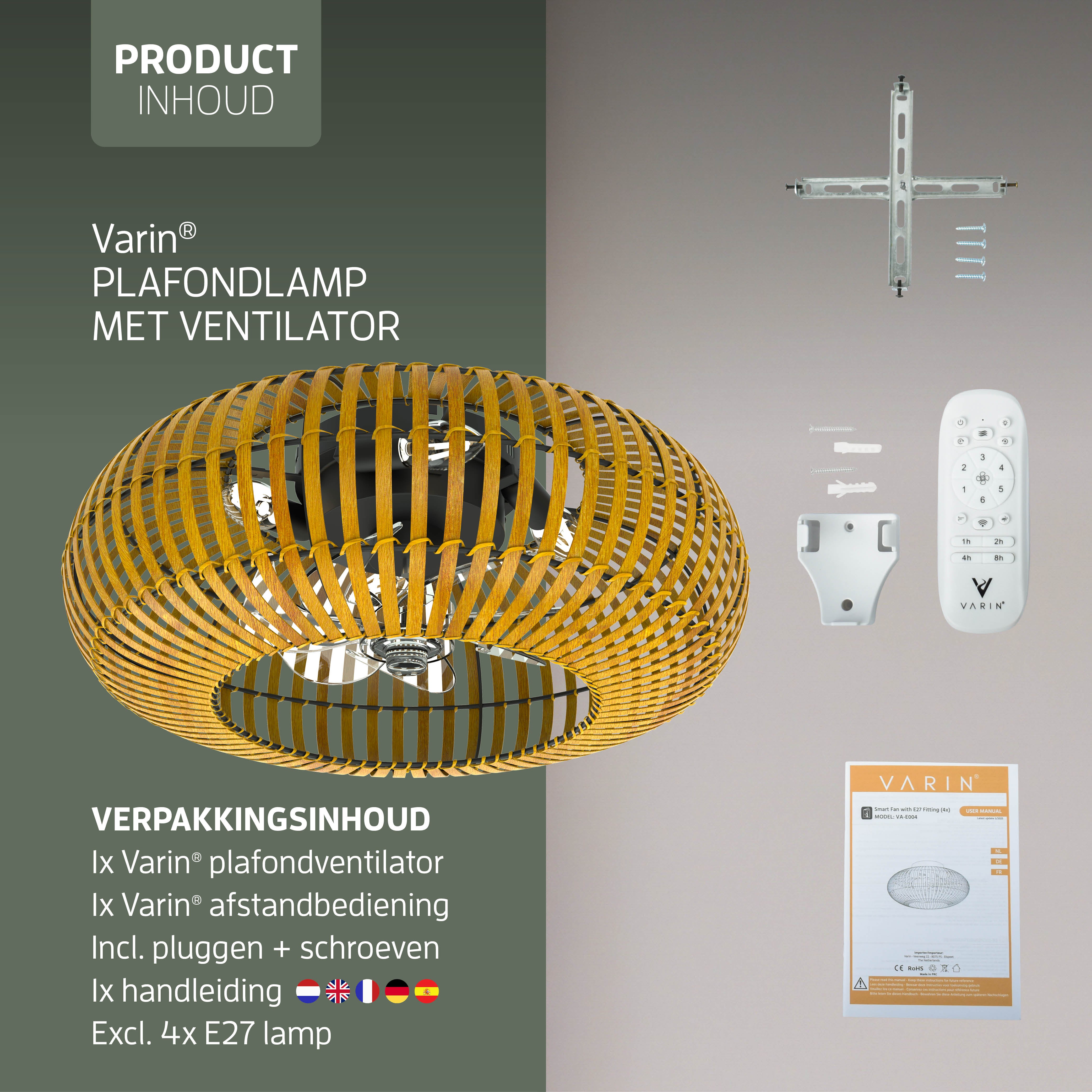 Varin® Smart Plafondlamp met ventilator - Bamboe