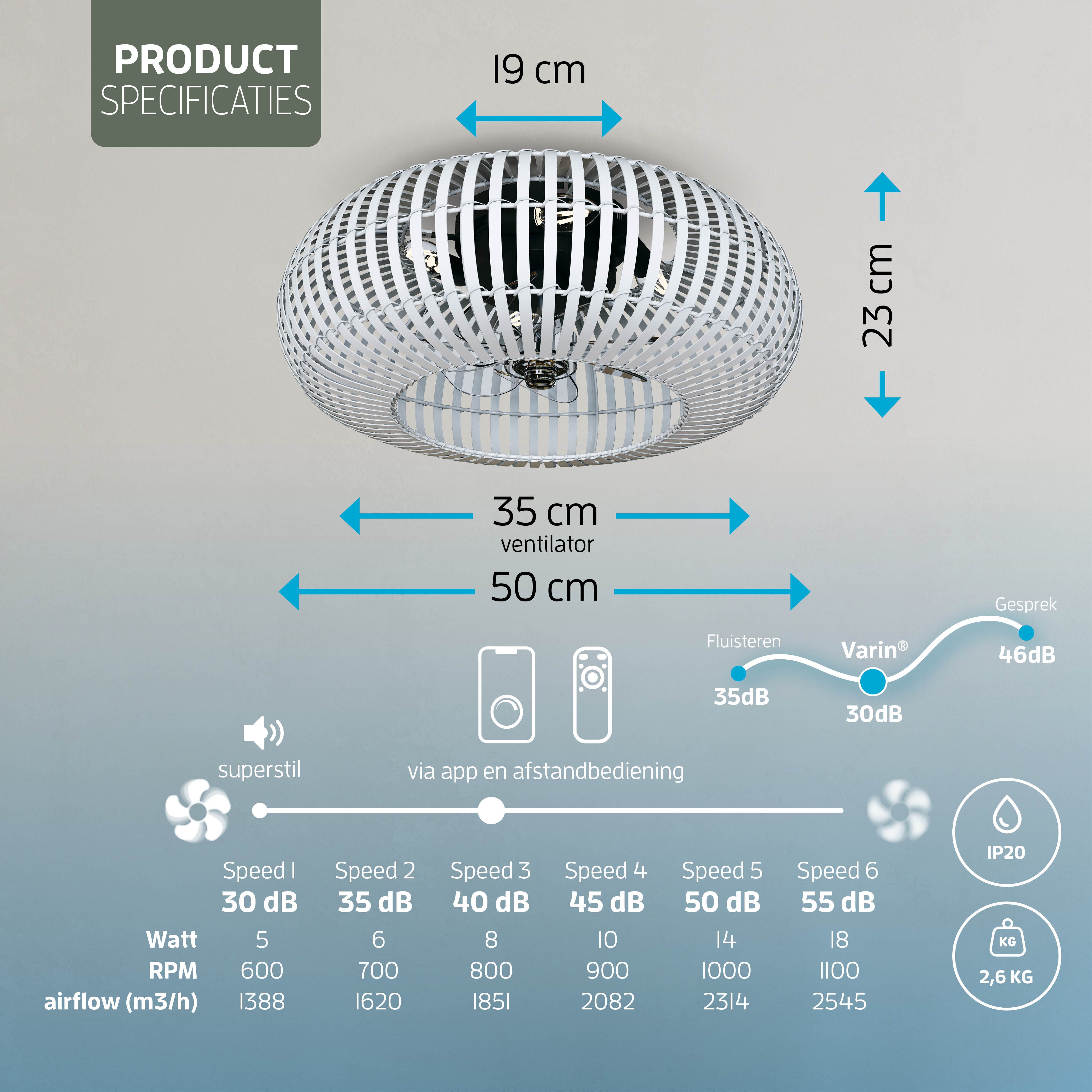 Varin® Lampe de Plafond Intelligente avec Ventilateur - Bambou Blanc