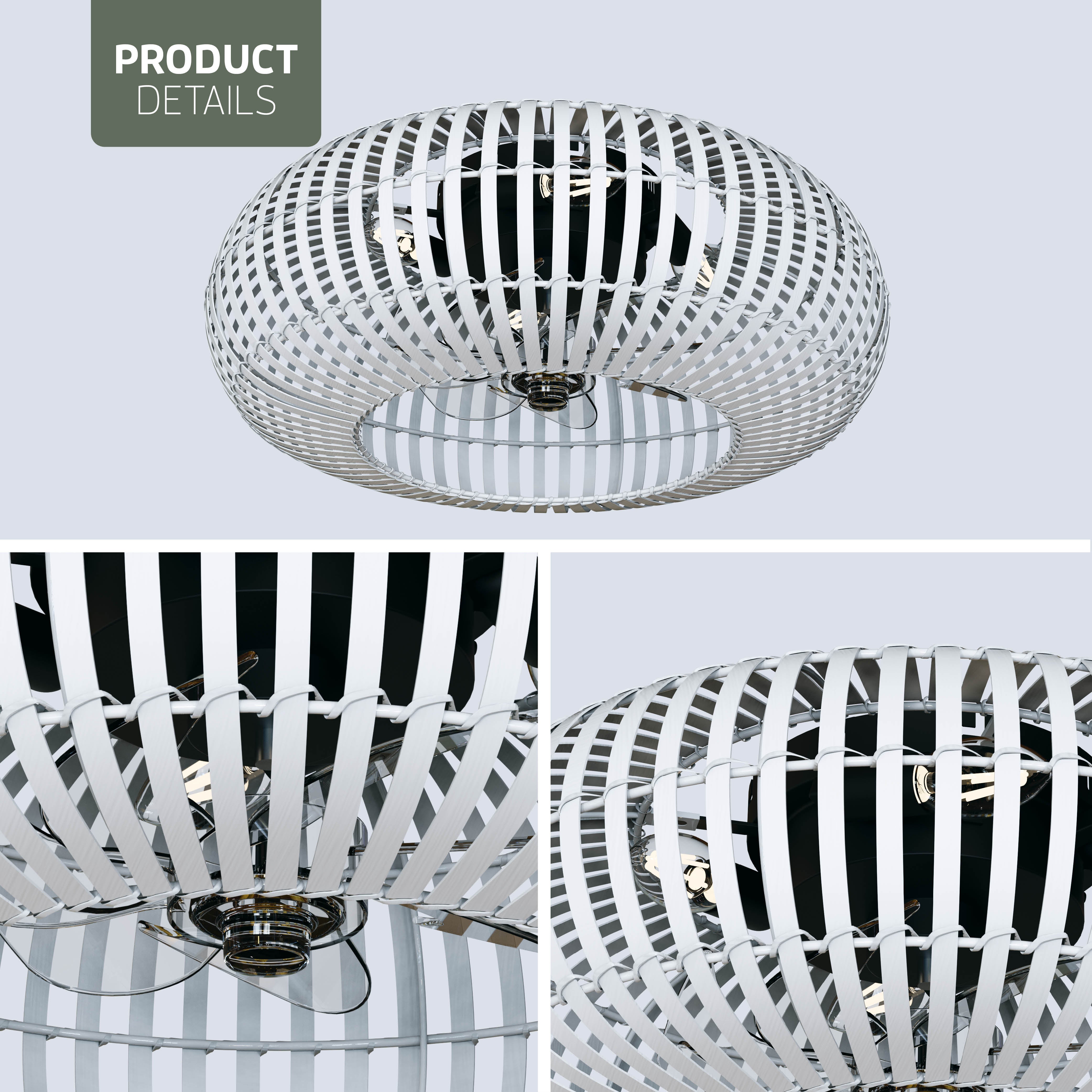 Varin® Lampe de Plafond Intelligente avec Ventilateur - Bambou Blanc