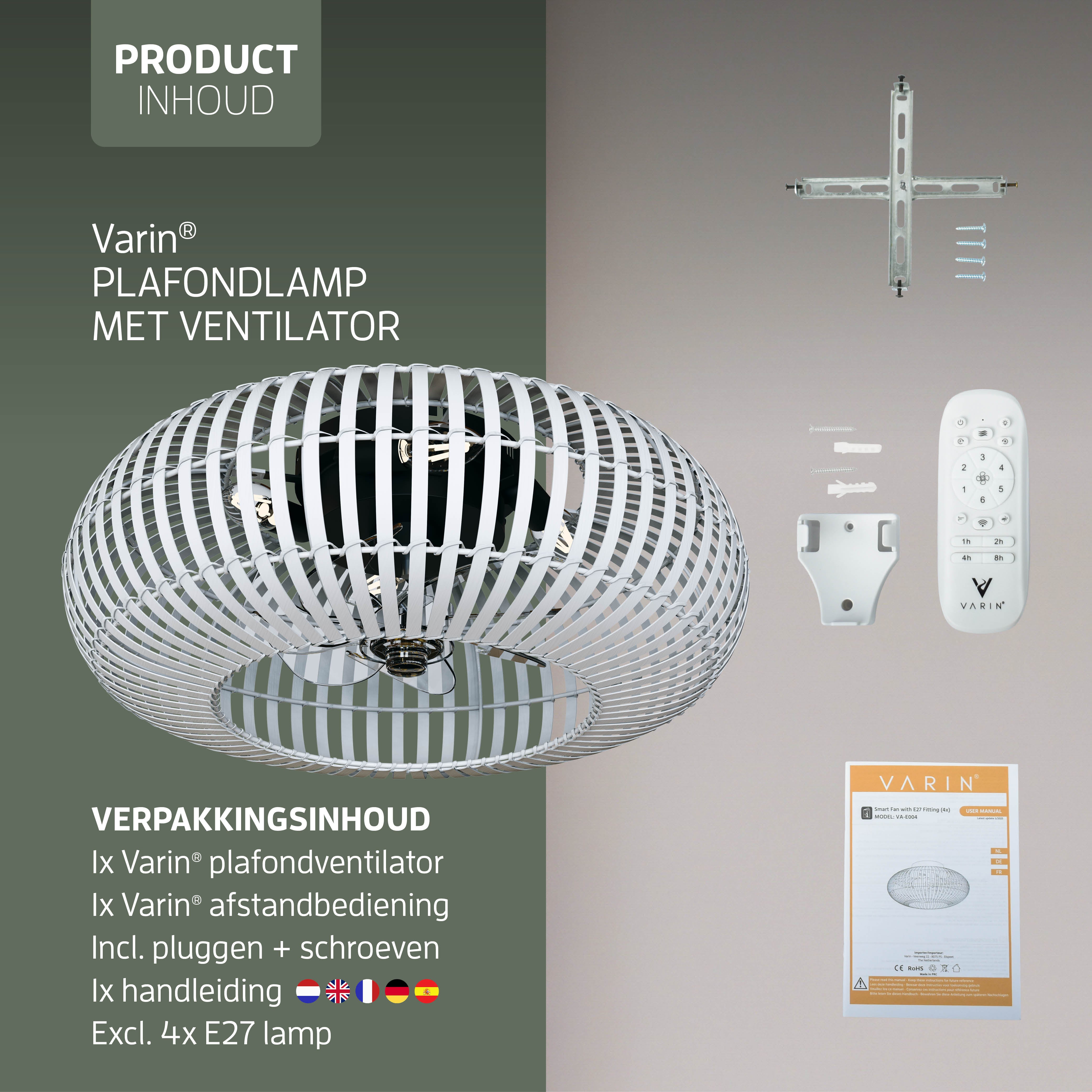 Varin® Lampe de Plafond Intelligente avec Ventilateur - Bambou Blanc