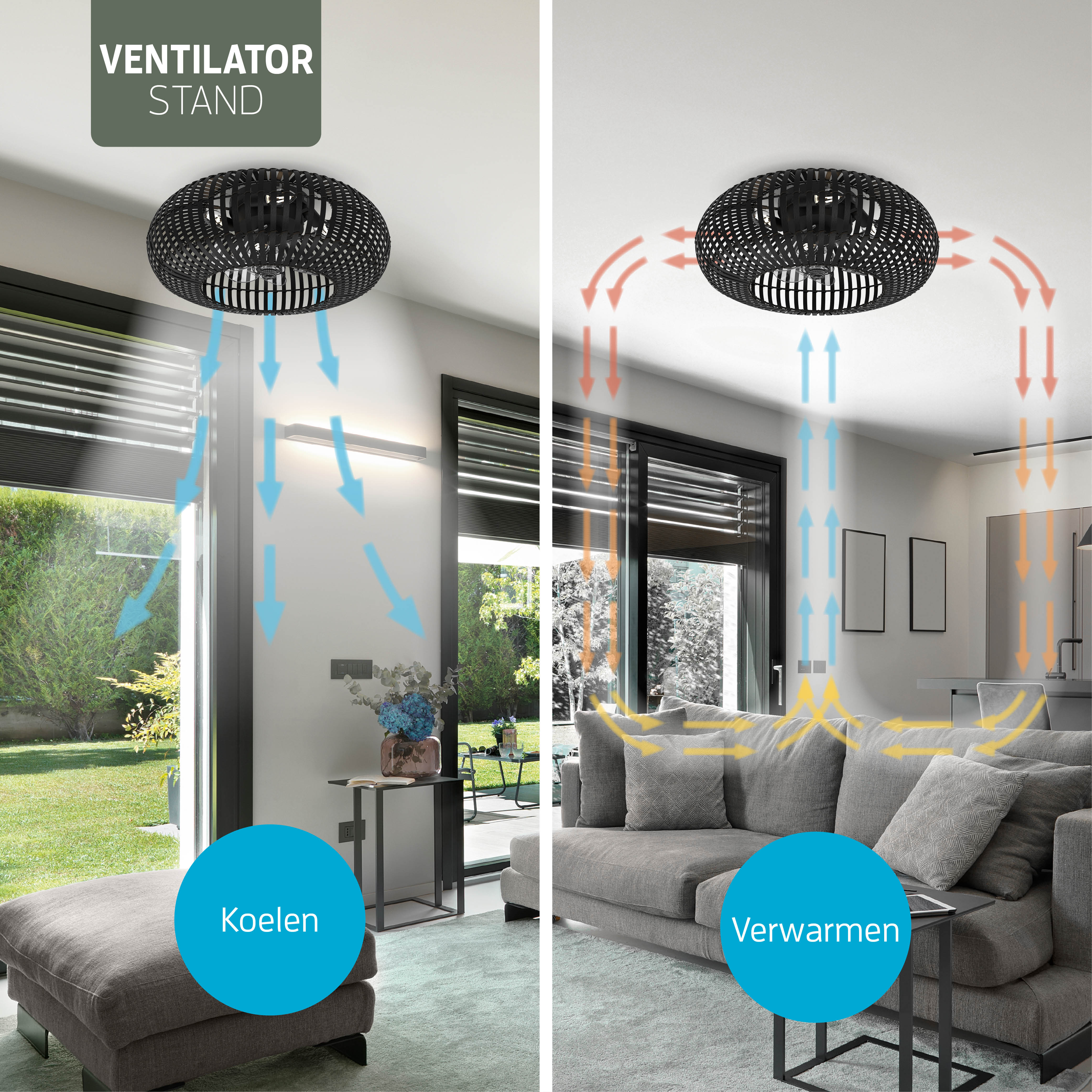 Varin® Smart Plafondlamp met ventilator - Bamboe Zwart