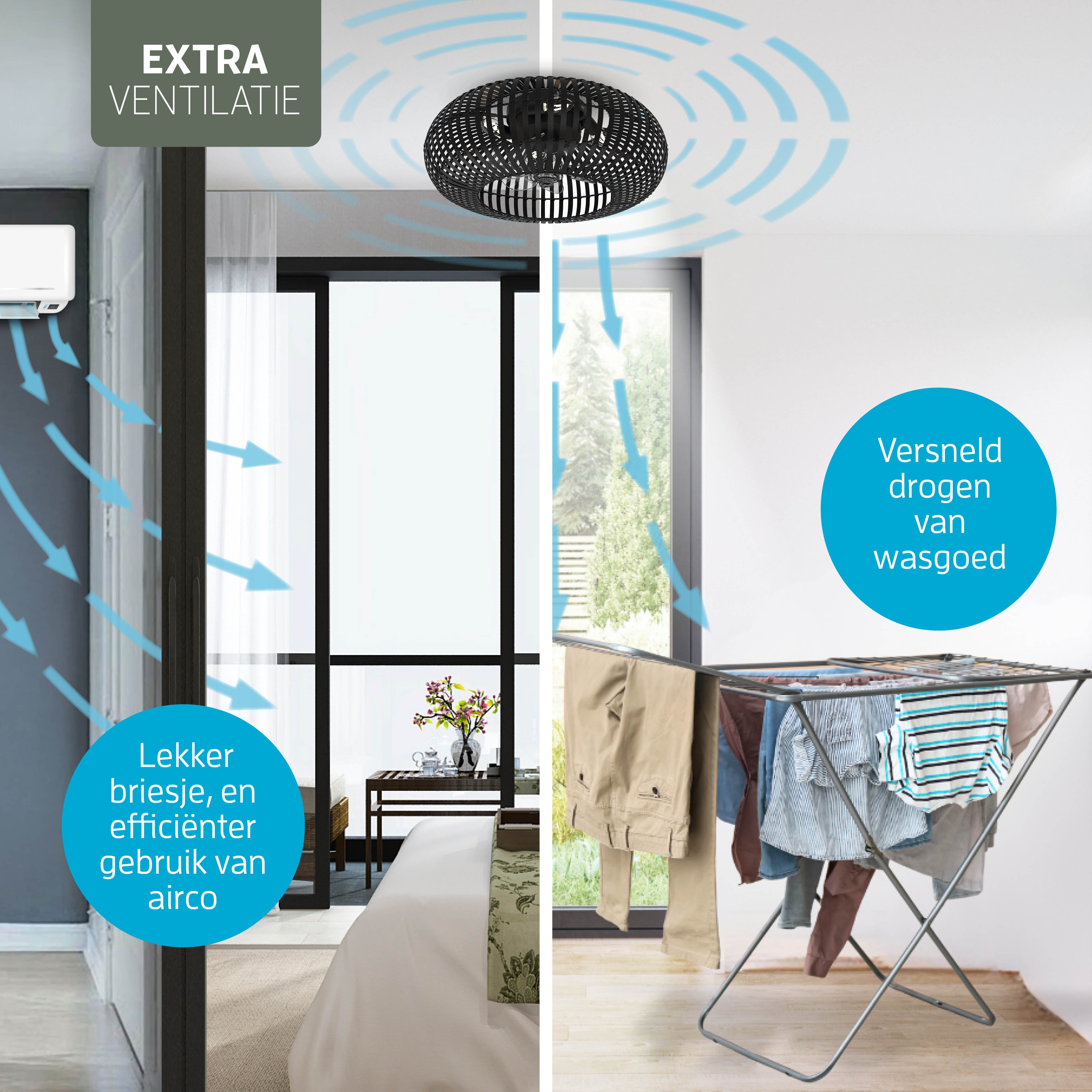Varin® Smart Plafondlamp met ventilator - Bamboe Zwart