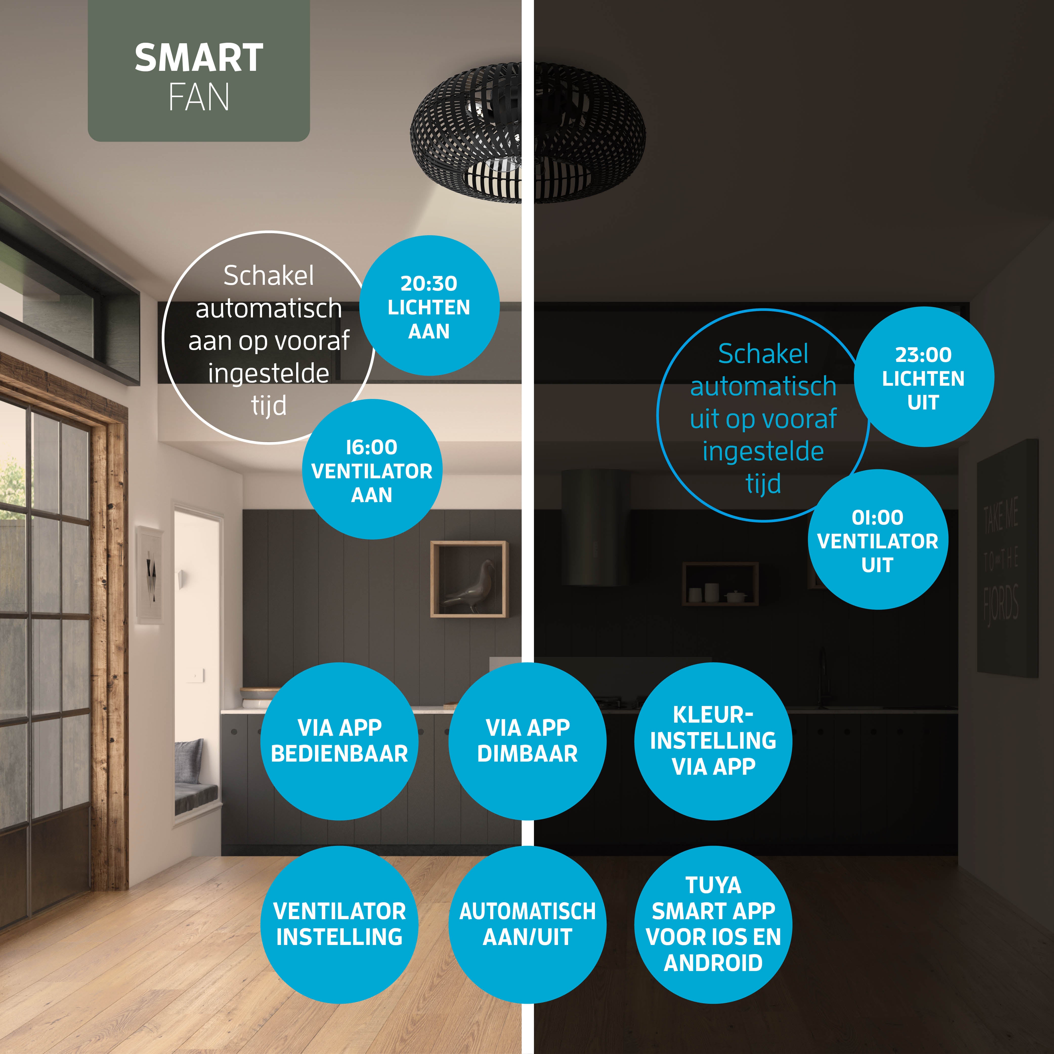 Varin® Smart Plafondlamp met ventilator - Bamboe Zwart