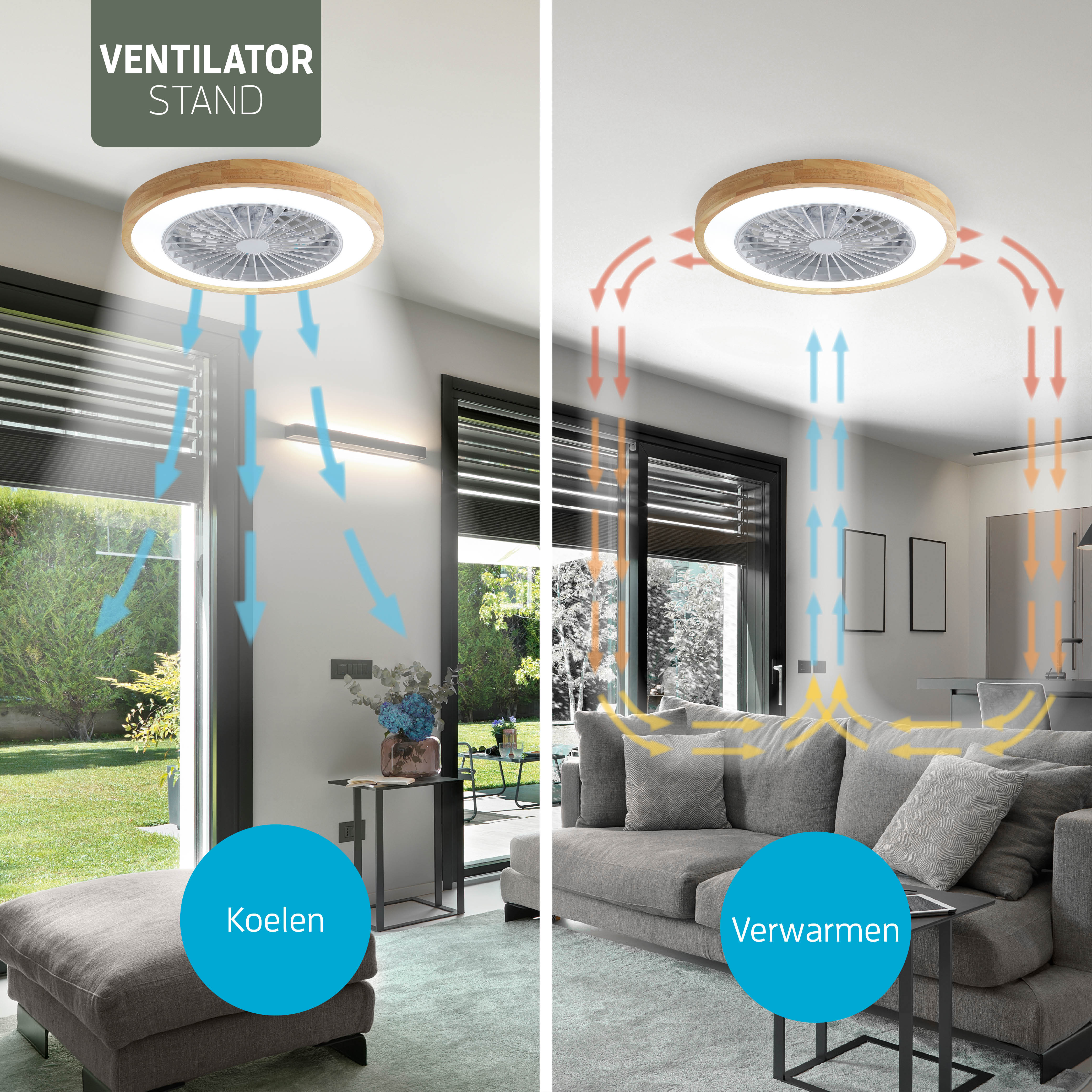 Varin Lampe de Plafond LED Wifi Intelligente avec Ventilateur RGBW (CCT) - 50 cm - Tuya - bois clair