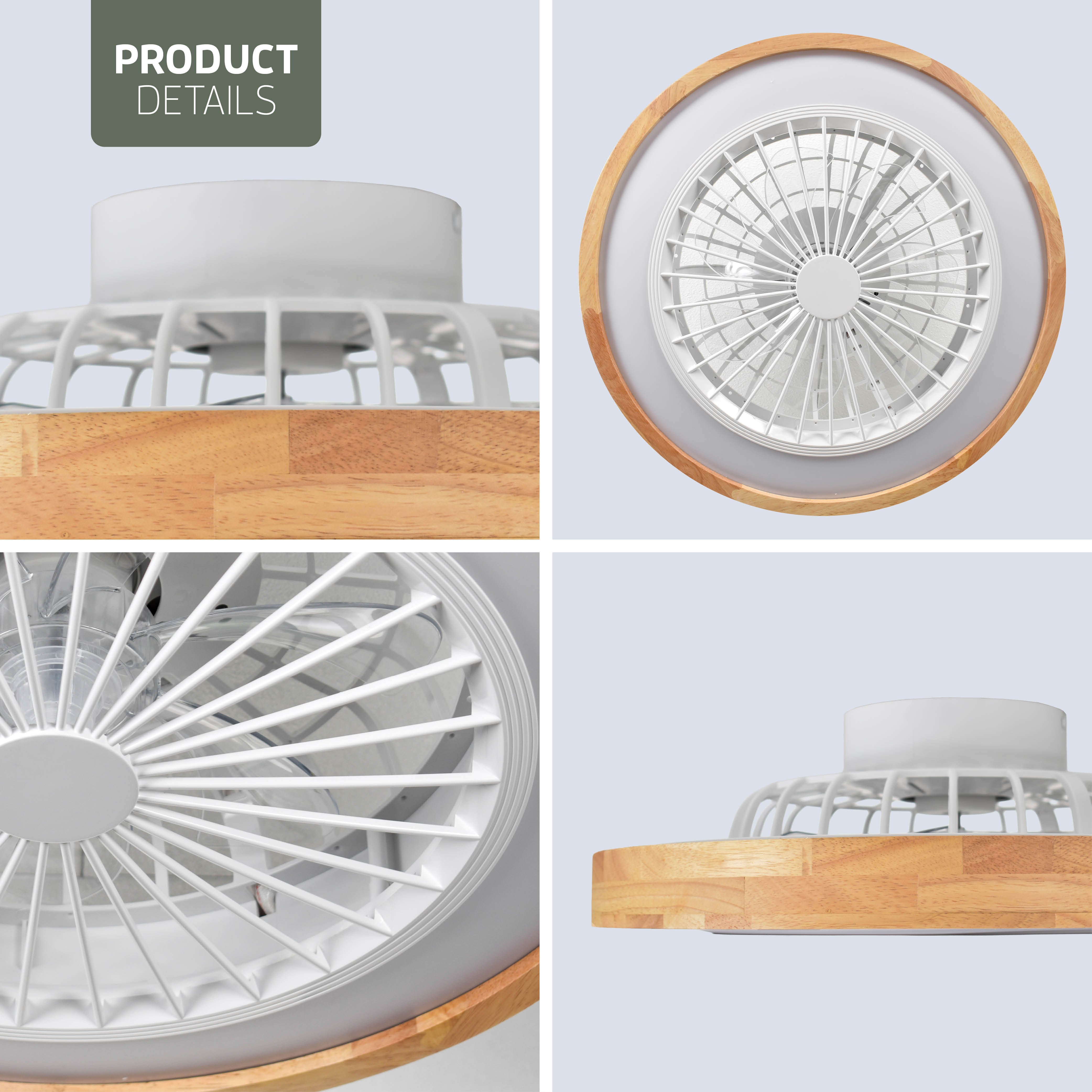Varin Lampe de Plafond LED Wifi Intelligente avec Ventilateur RGBW (CCT) - 50 cm - Tuya - bois clair