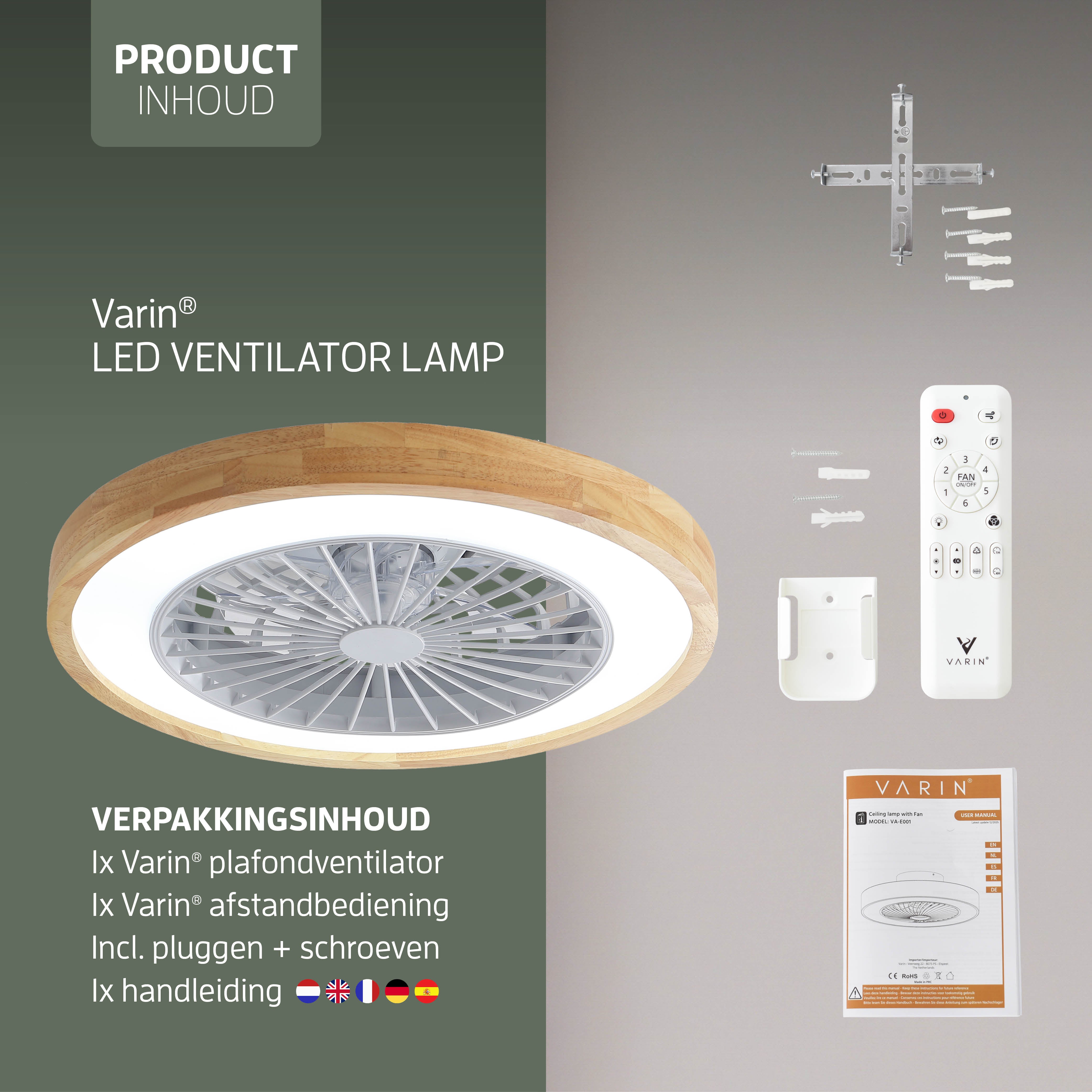 Varin Lampe de Plafond LED Wifi Intelligente avec Ventilateur RGBW (CCT) - 50 cm - Tuya - bois clair